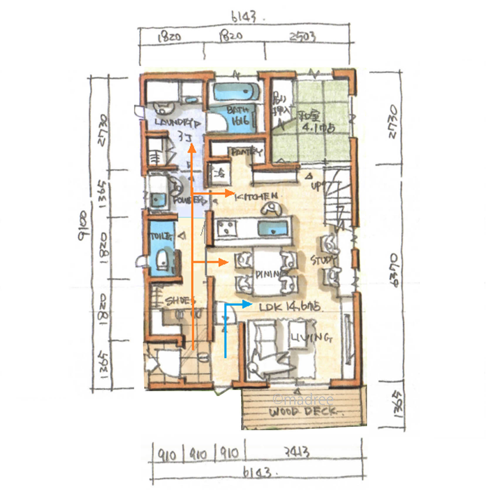 回遊動線で時間と心に余裕が生まれる、キッチン中心のラク家事叶う家