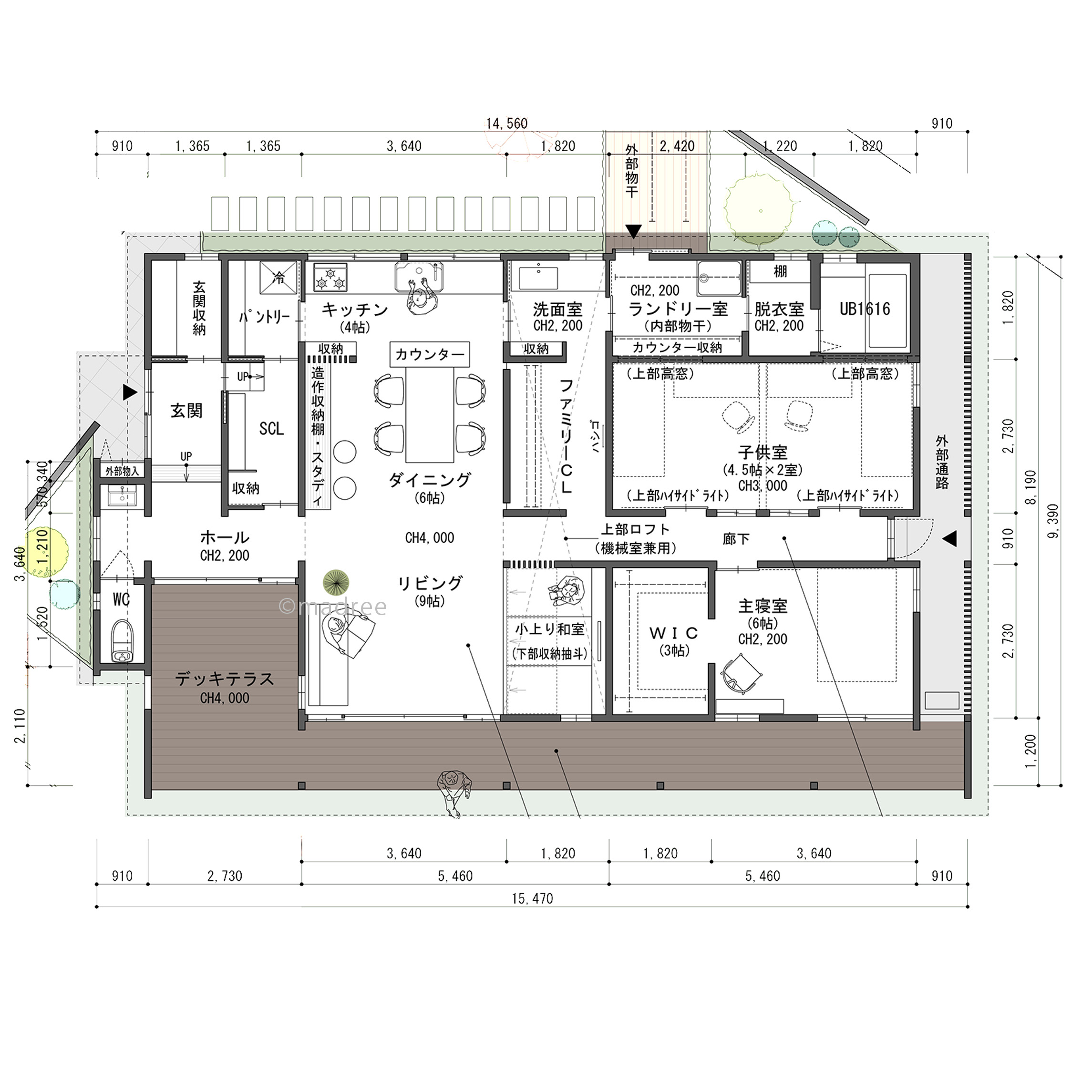 広々テラスで安心して遊べる、内外フラットな回遊動線の平屋