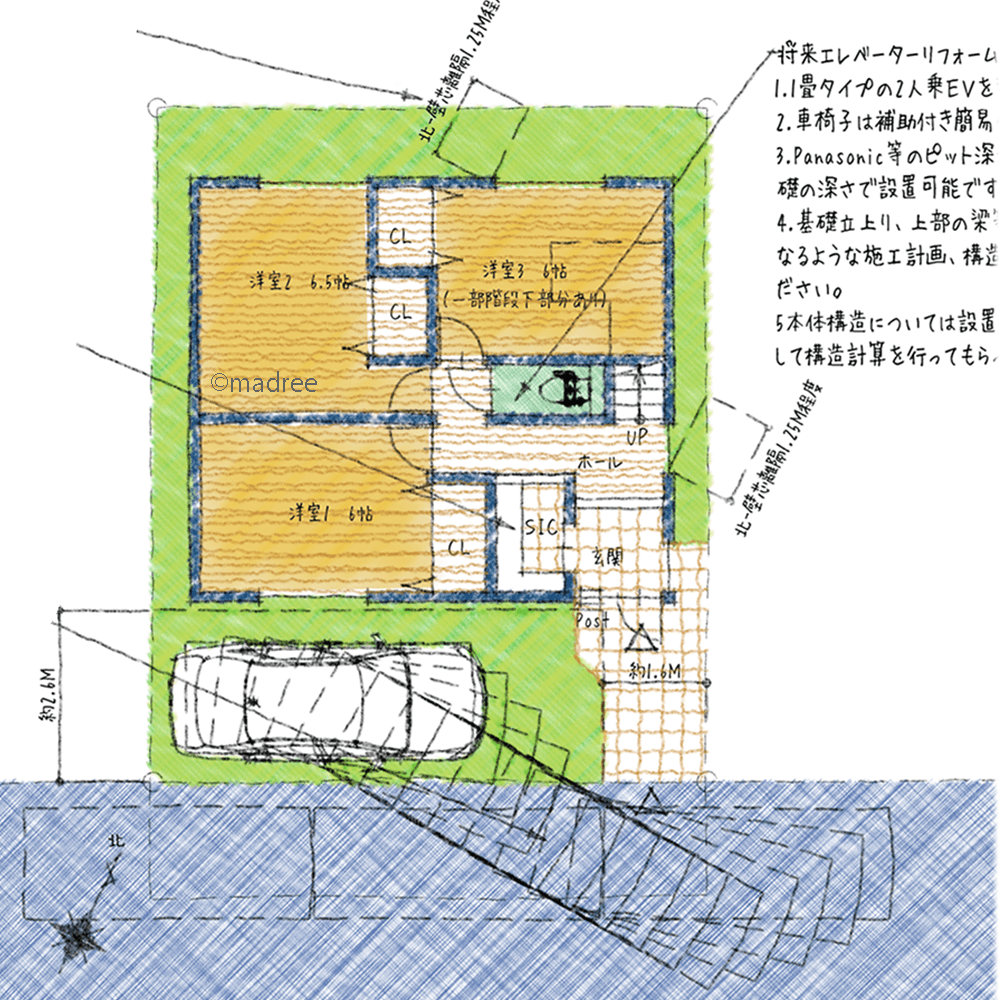 エレベーター導入で老後も快適、長く愛せるシンプルな2階リビングの家