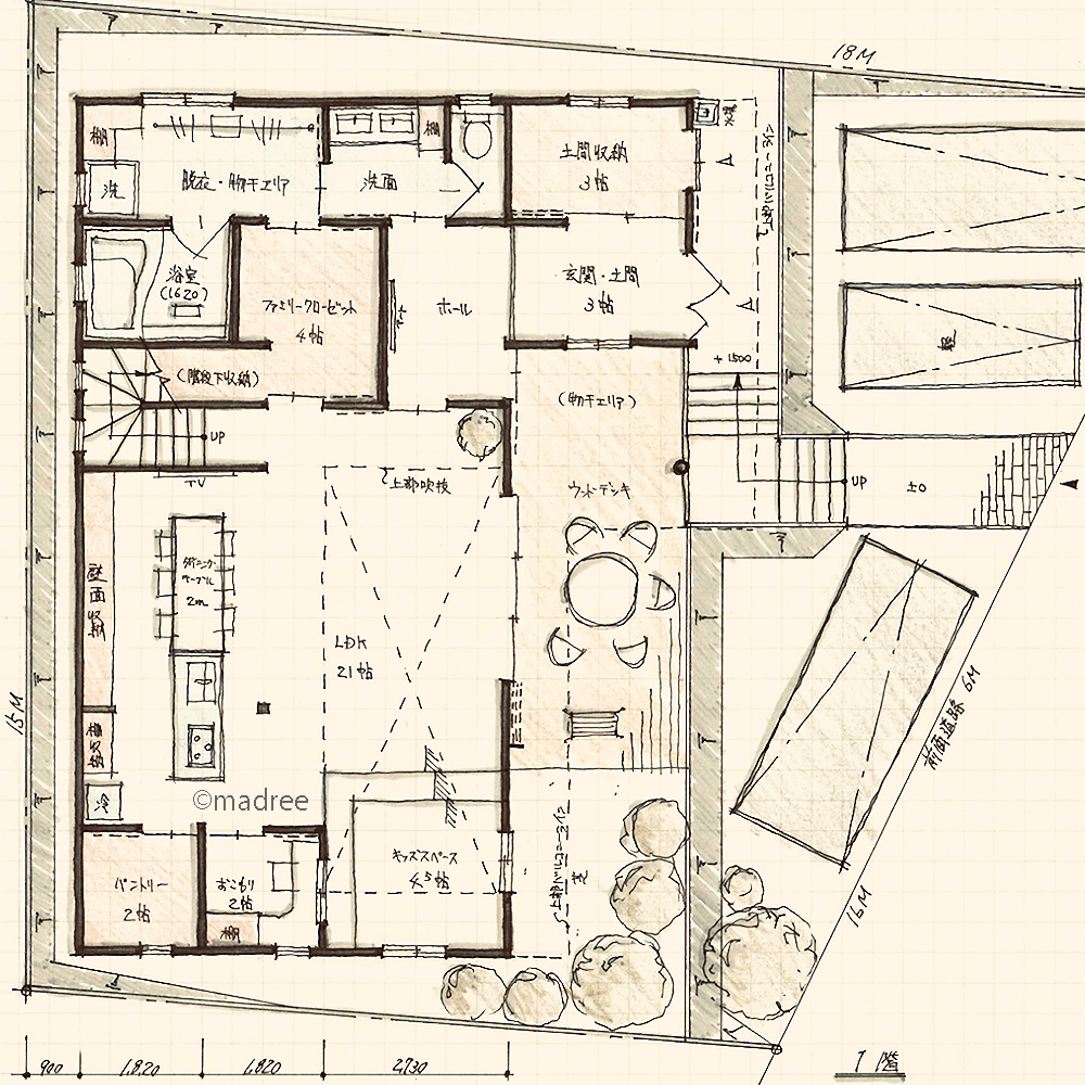 週末は家族や友人とデッキで過ごす、整う壁面収納の大空間LDKの家