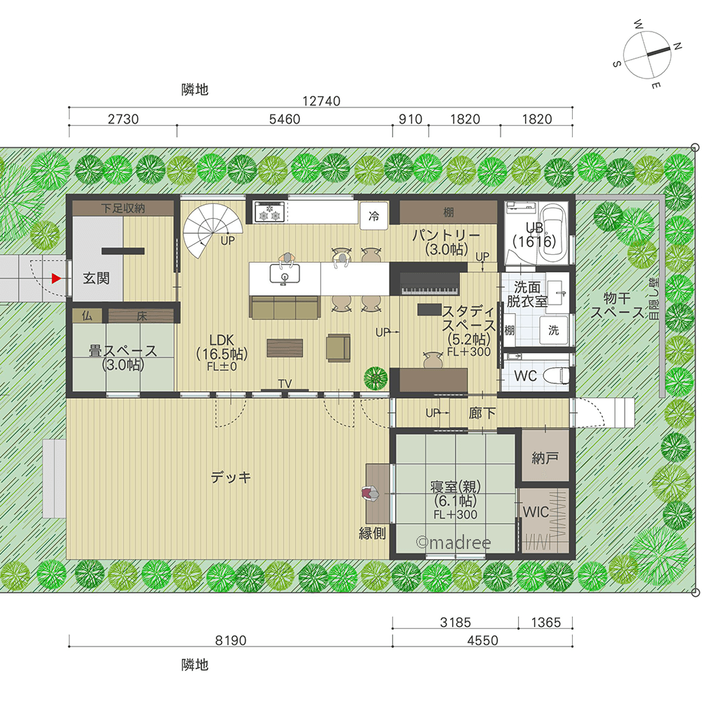 LDK横のスキップフロアに出勤、空間のメリハリで仕事モードに切り替えられる二世帯住宅