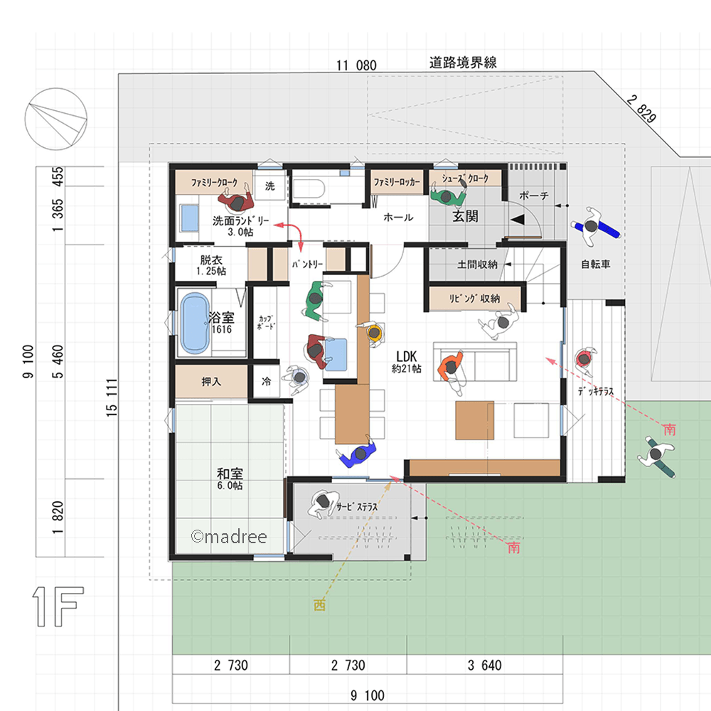 2つのテラスから光がLDKに届く、キッチン中心に家事動線をまとめた家