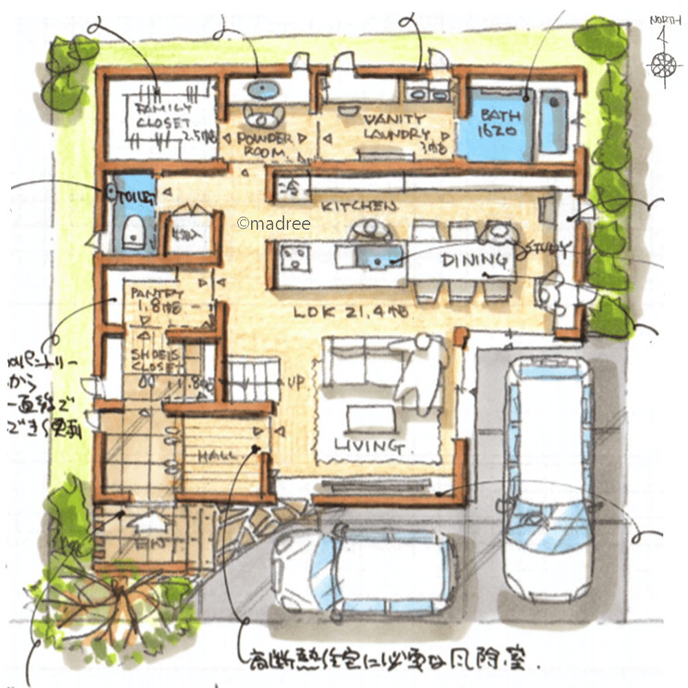 毎日顔を合わせる帰宅動線と、爽やかなリビングで家族がつながる家