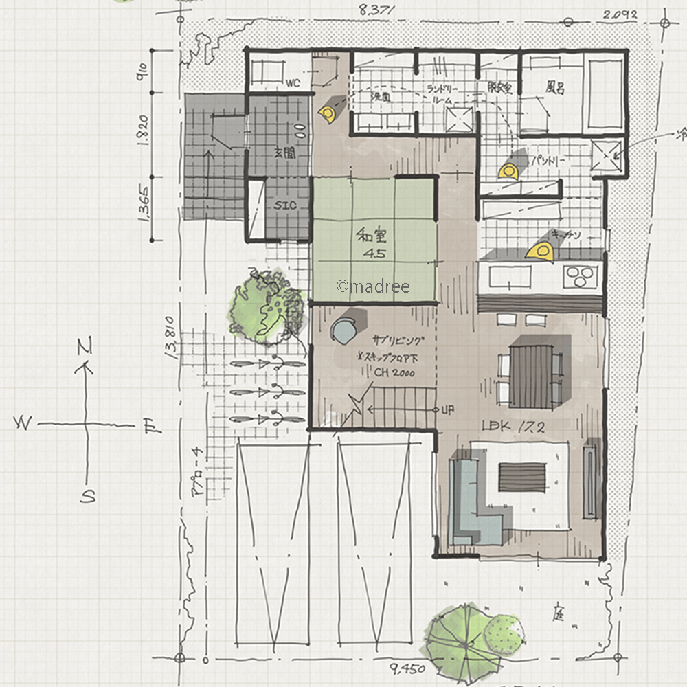 スキップフロアで家族とふれあい育む、人も猫も豊かに暮らす高天井の家