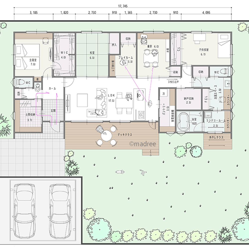 リビング中心に居心地良い空間広がる、家族のコミュニケーション育む平屋