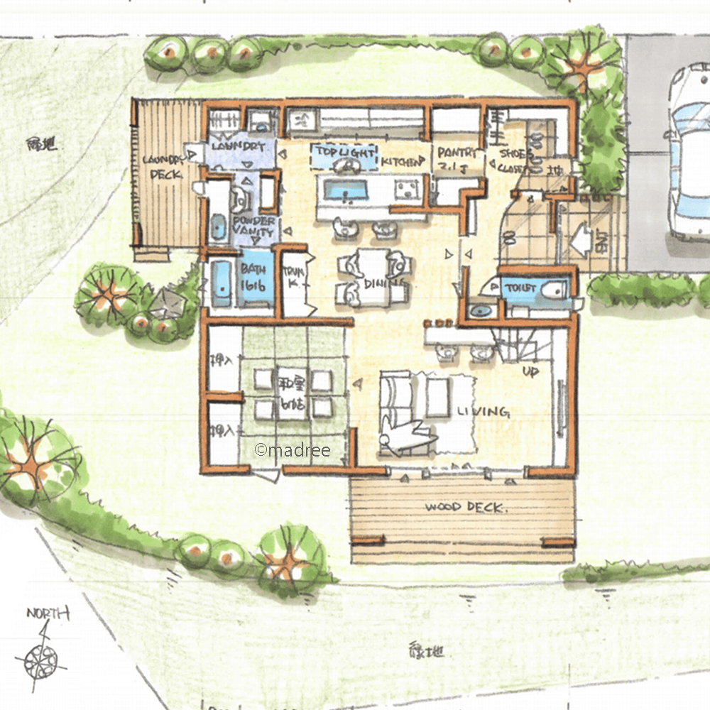 緑に囲まれ身も心も開放的に、アウトドア好きが集う賑やかな家