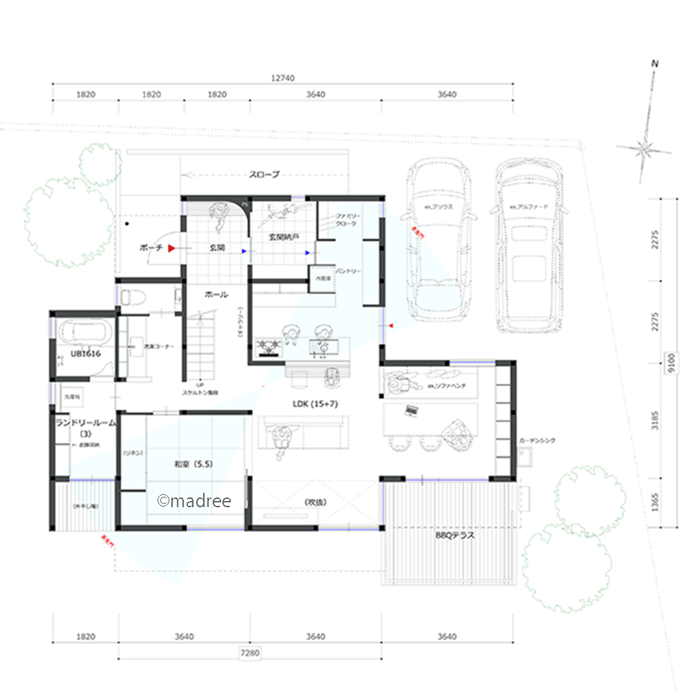 裏動線に生活感をひとまとめ、オープンに楽しむホストファミリーの家