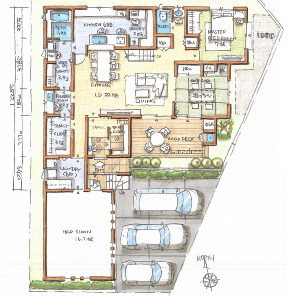 休日は外空間で家族団らん愉しむ、天候気にしないアウトドアリビングのある家
