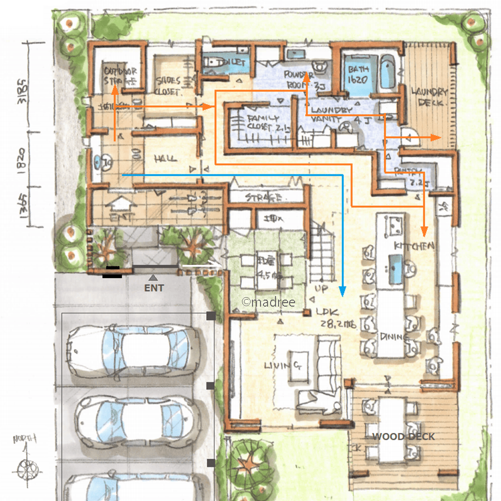 LDKとアウトドアリビングが一体化、友人とのホームパーティーを快適に楽しむ家