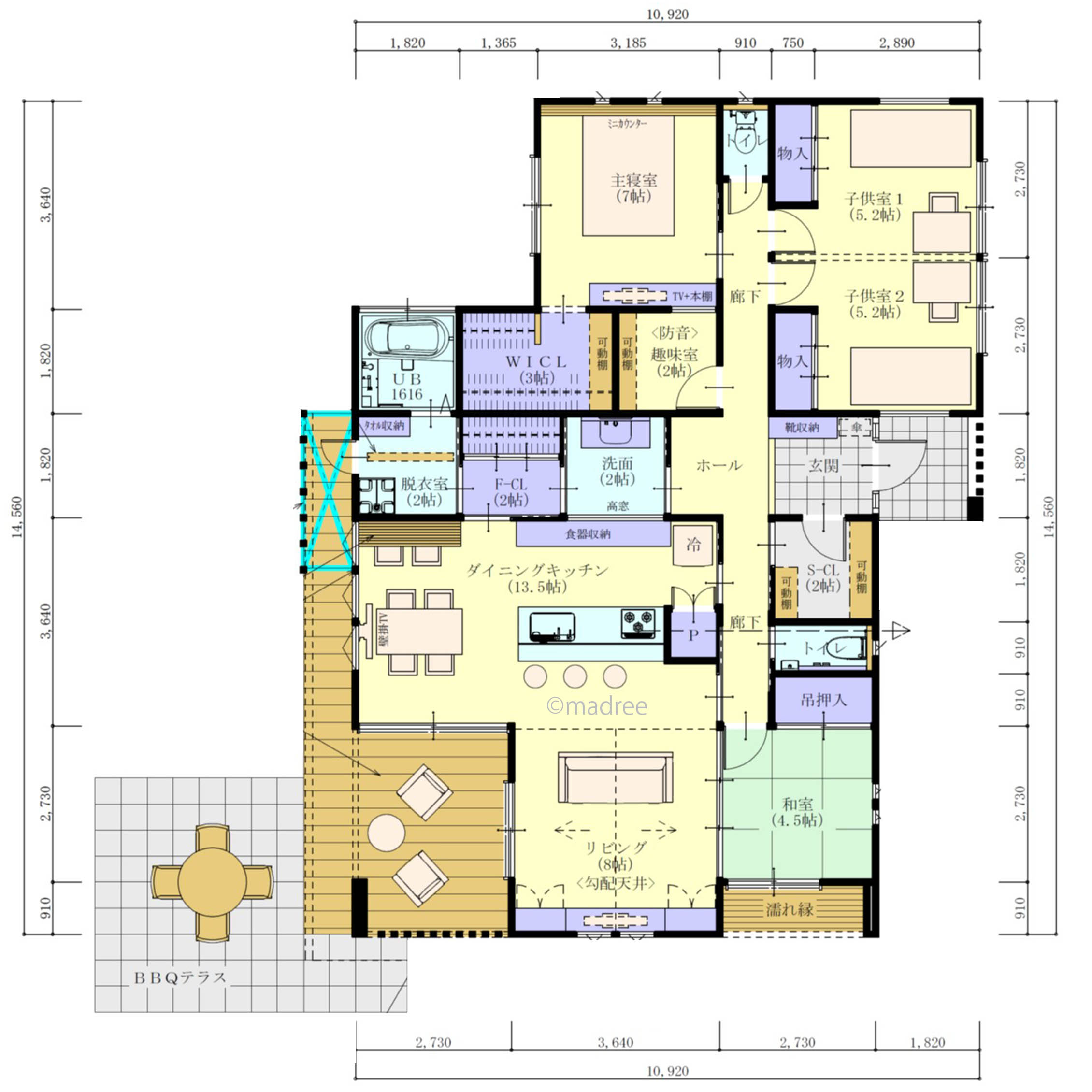 料理中でもサッと家事育児にとりかかれる、プライバシー空間のある居心地良い平屋