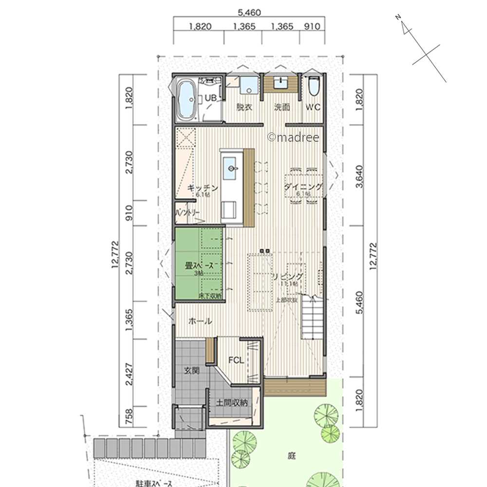 週末が楽しみになる趣味部屋と、暖かな光差し込む縦長LDKの家