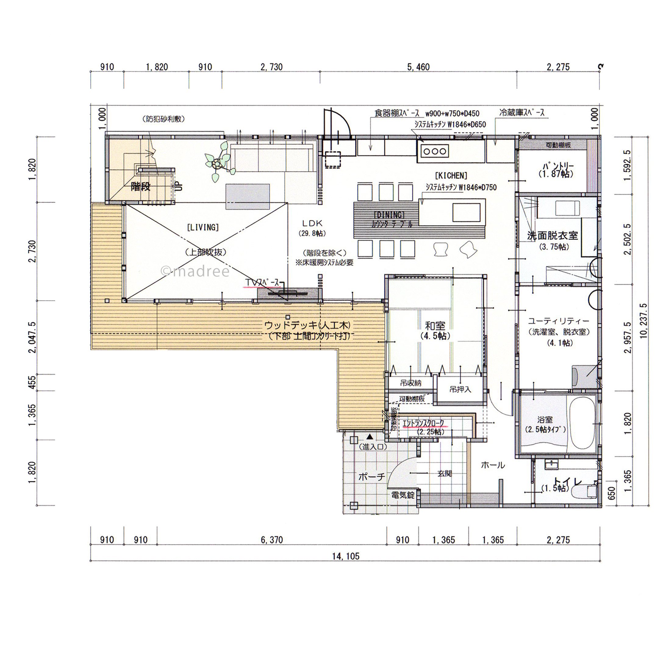 風や光をたっぷり取り込むLDKと、実用的なBBQスペースのある家