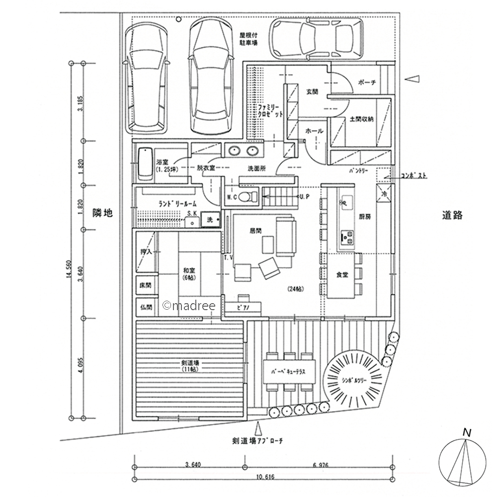 子どもと一緒に趣味を楽しむ、LDKから繋がるテラスと剣道場のある家