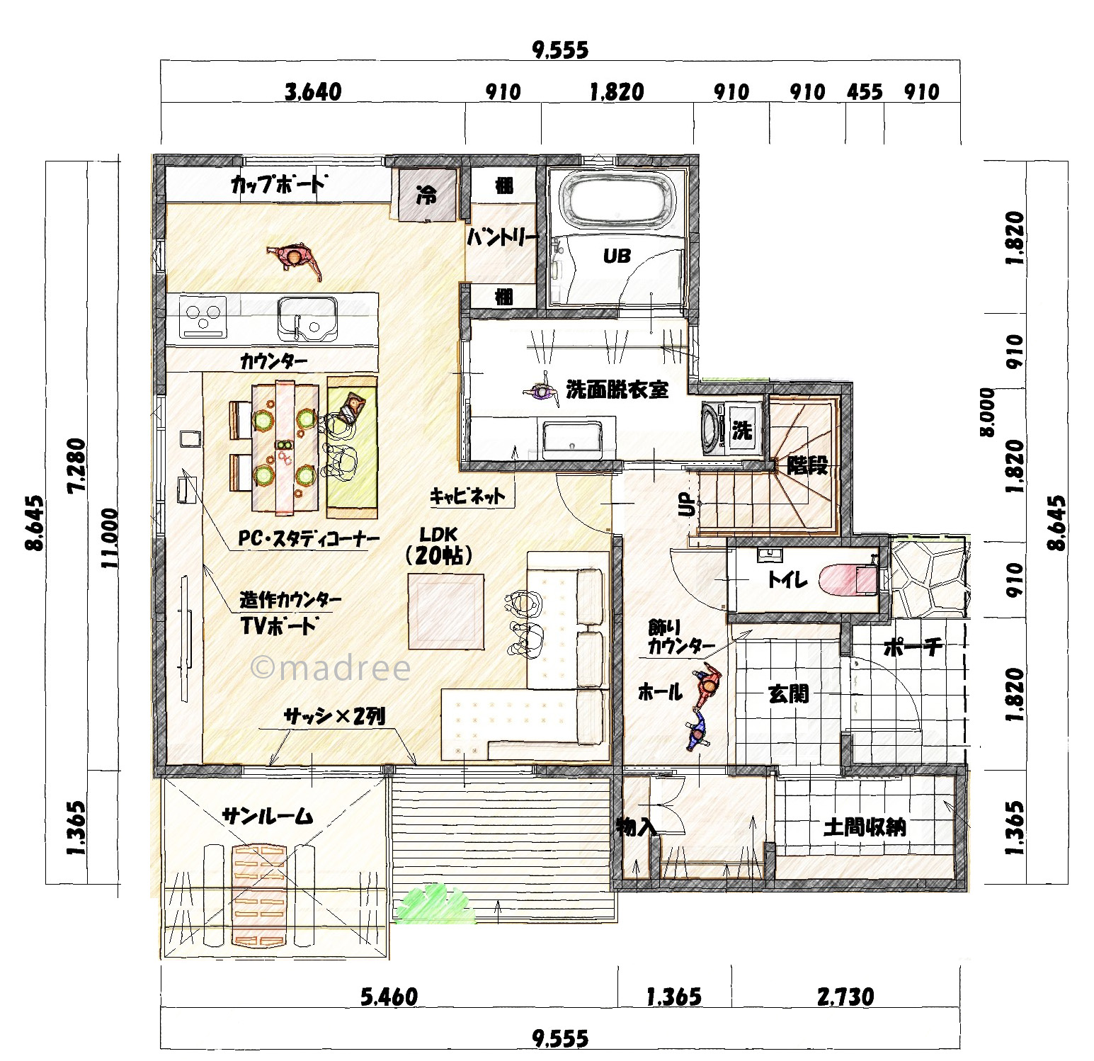 回遊動線で生活がスムーズに、南向きのひだまりリビングの家
