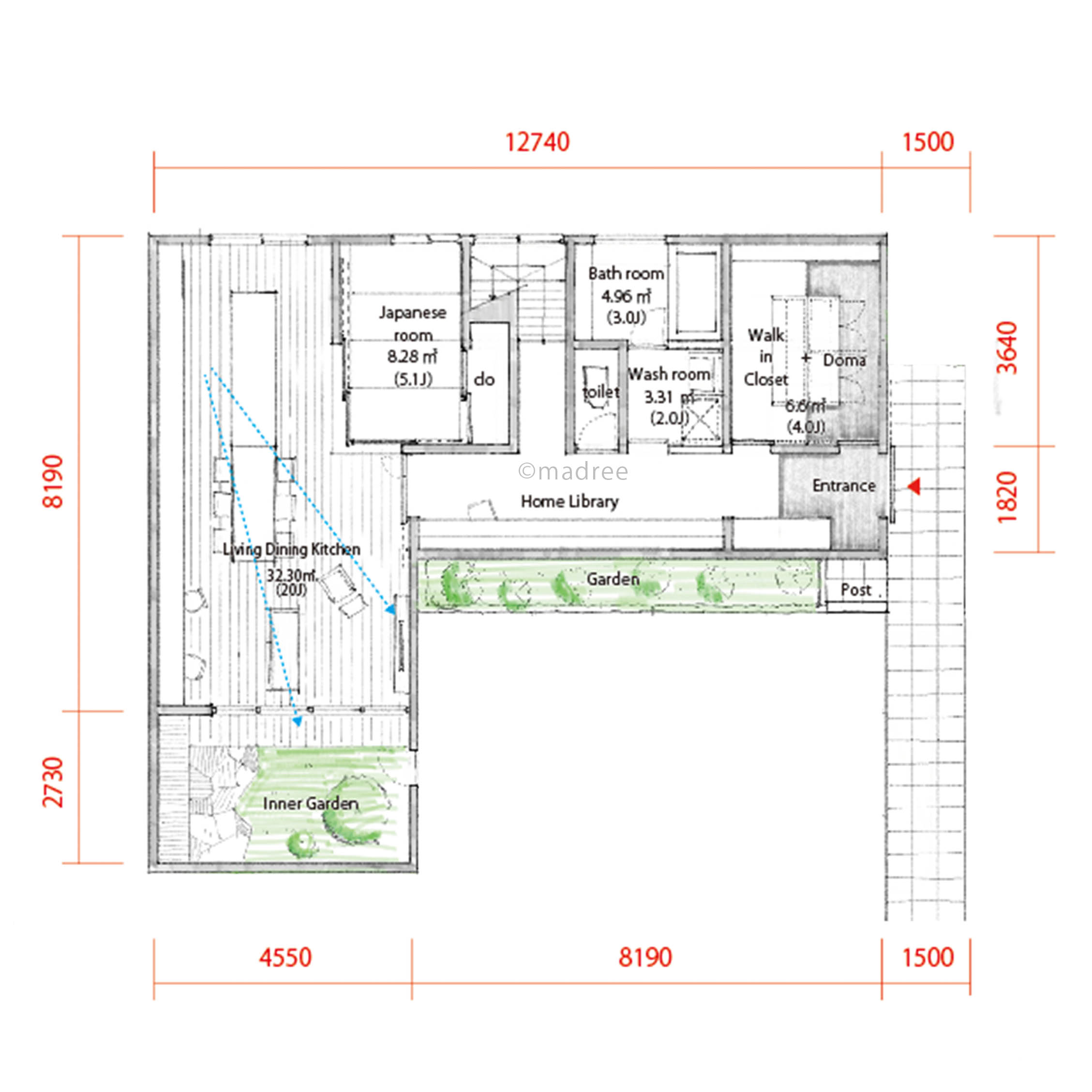 家族と共に成長するインナーガーデンとシンプル導線で開放感のある家