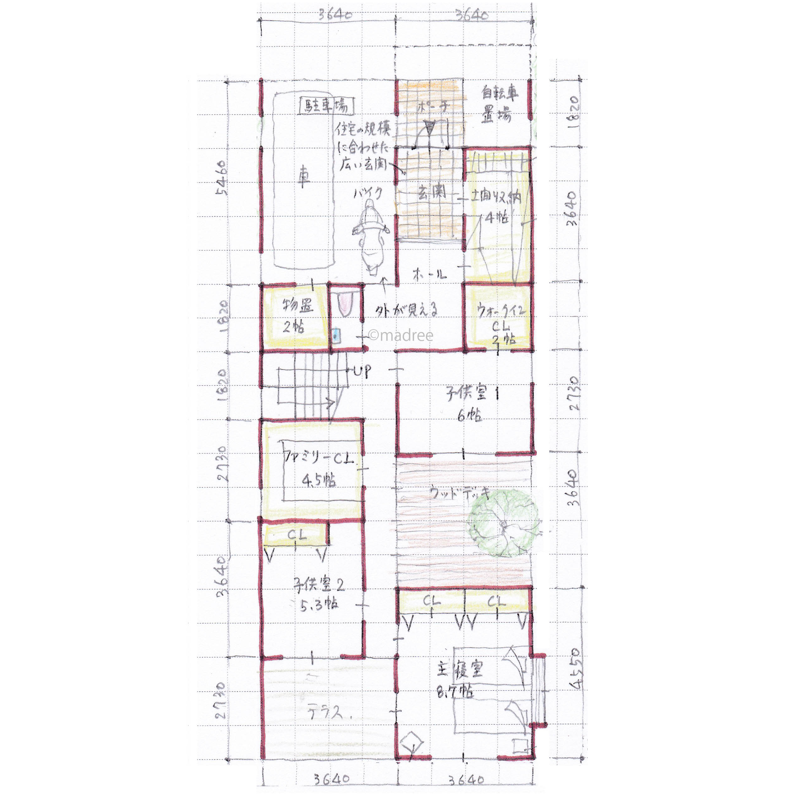 縦長敷地に光が差し込むコートハウス、中庭でゾーン分けした２階リビングの家