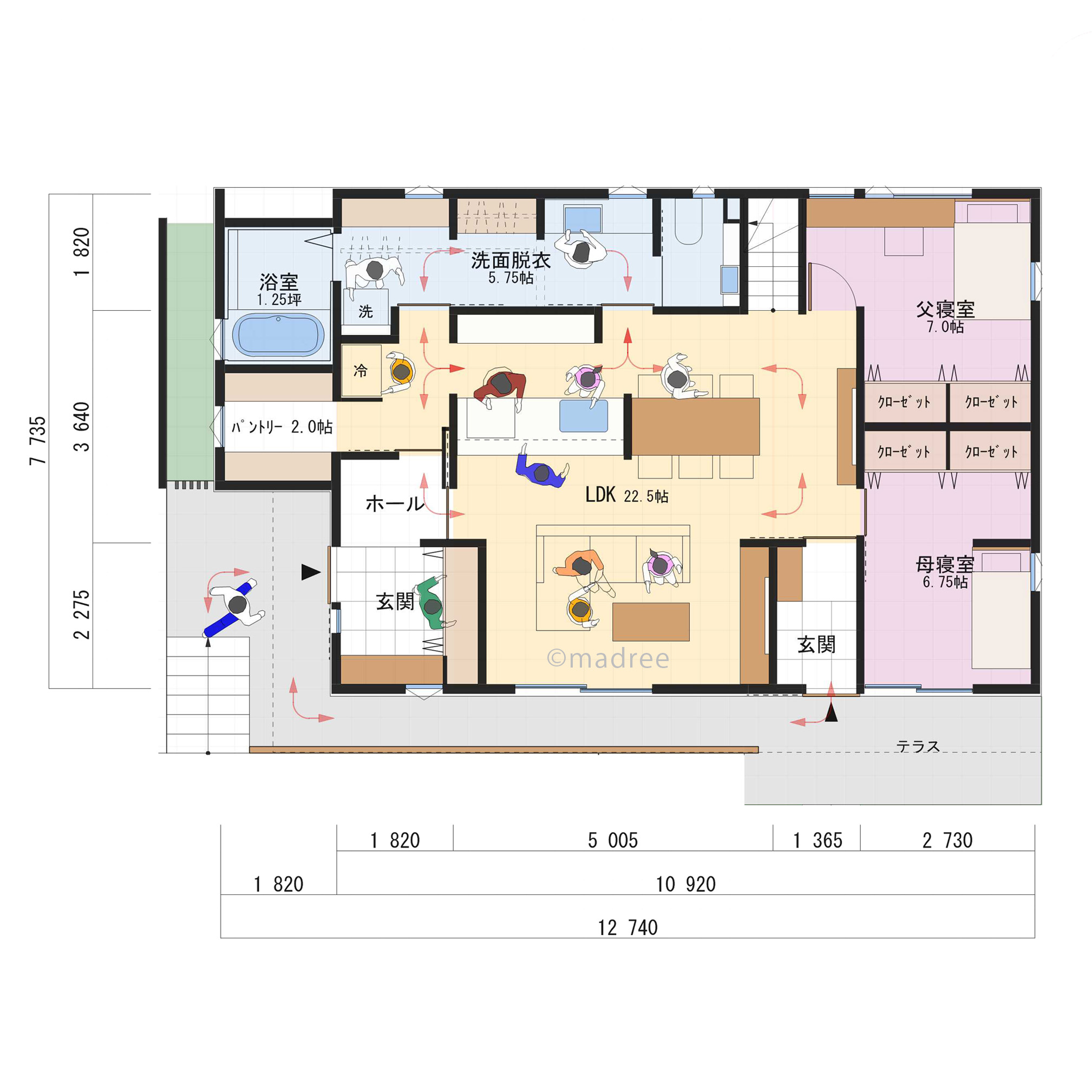広々リビングが家族の憩いの場に、回遊動線で程よい距離感の二世帯住宅