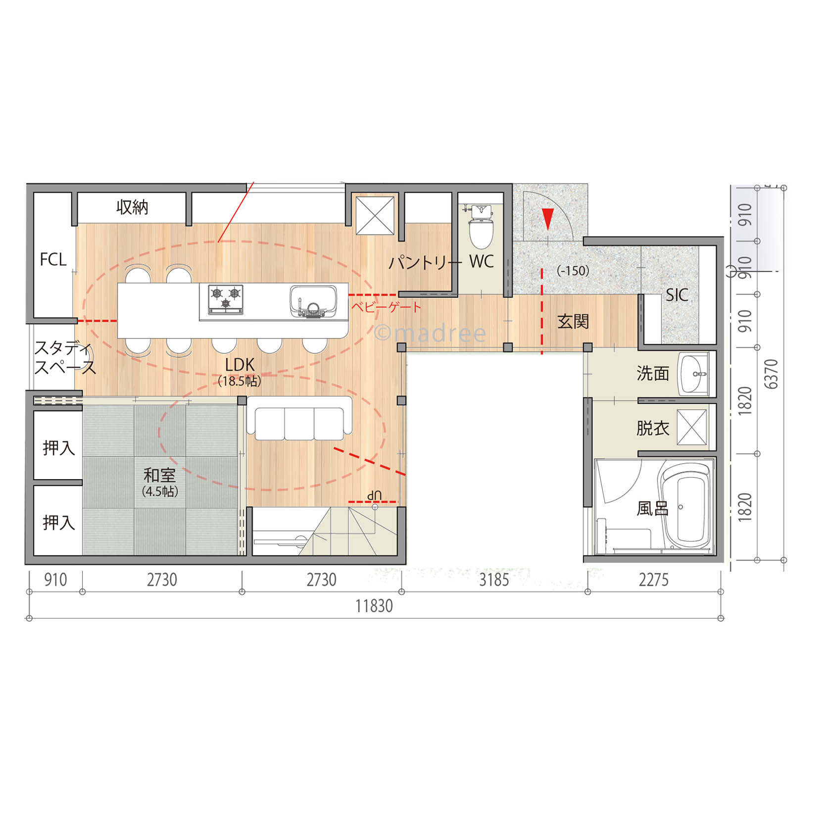 家の真ん中に中庭を配置し開放感と外の繋がりを感じられる家