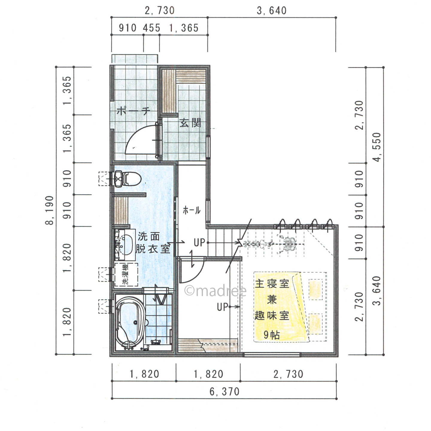 趣味を楽しむ21坪のコンパクトハウス、部屋の広さにメリハリをつけた家