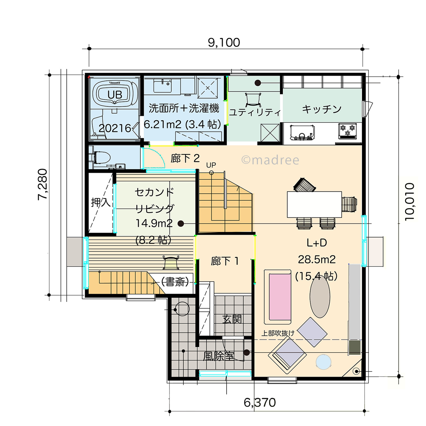 一直線の水回りで時短家事叶う、全室南向きの暖かな雪国の家