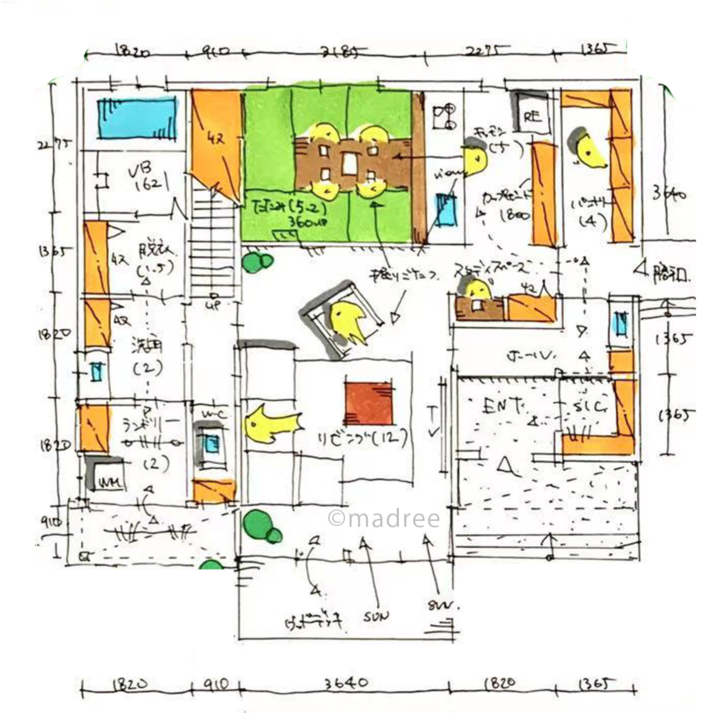 ウィークスルーの帰宅動線で、手洗いと片付けが自然にできる家
