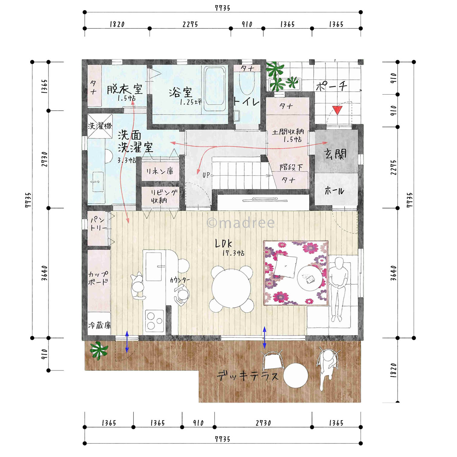 大きな本棚と読書スペースで自分時間が充実！家庭菜園も楽しめる趣味で満たされる家