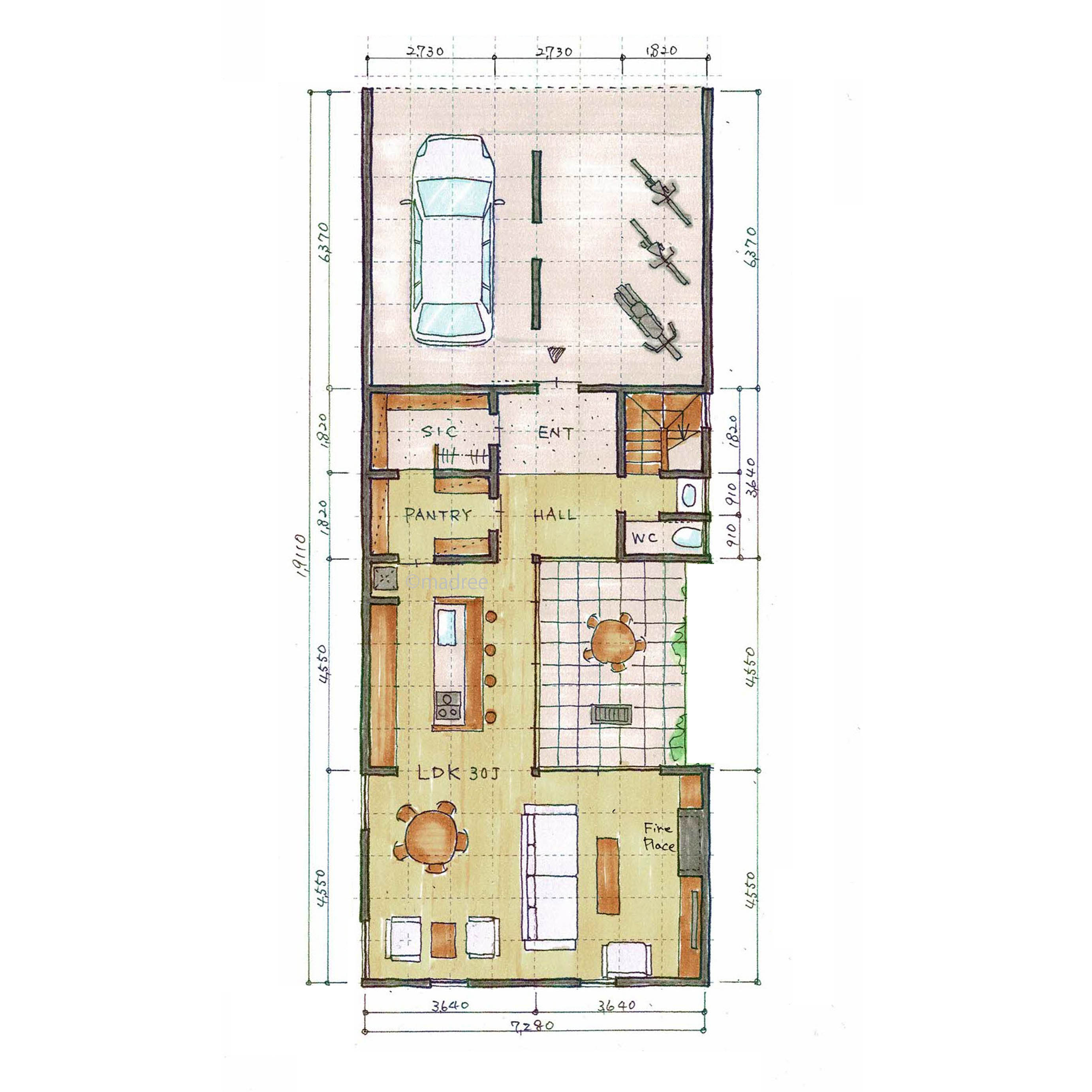 家中に光が降り注ぐ中庭を中心とした明るく開放的なコートハウス