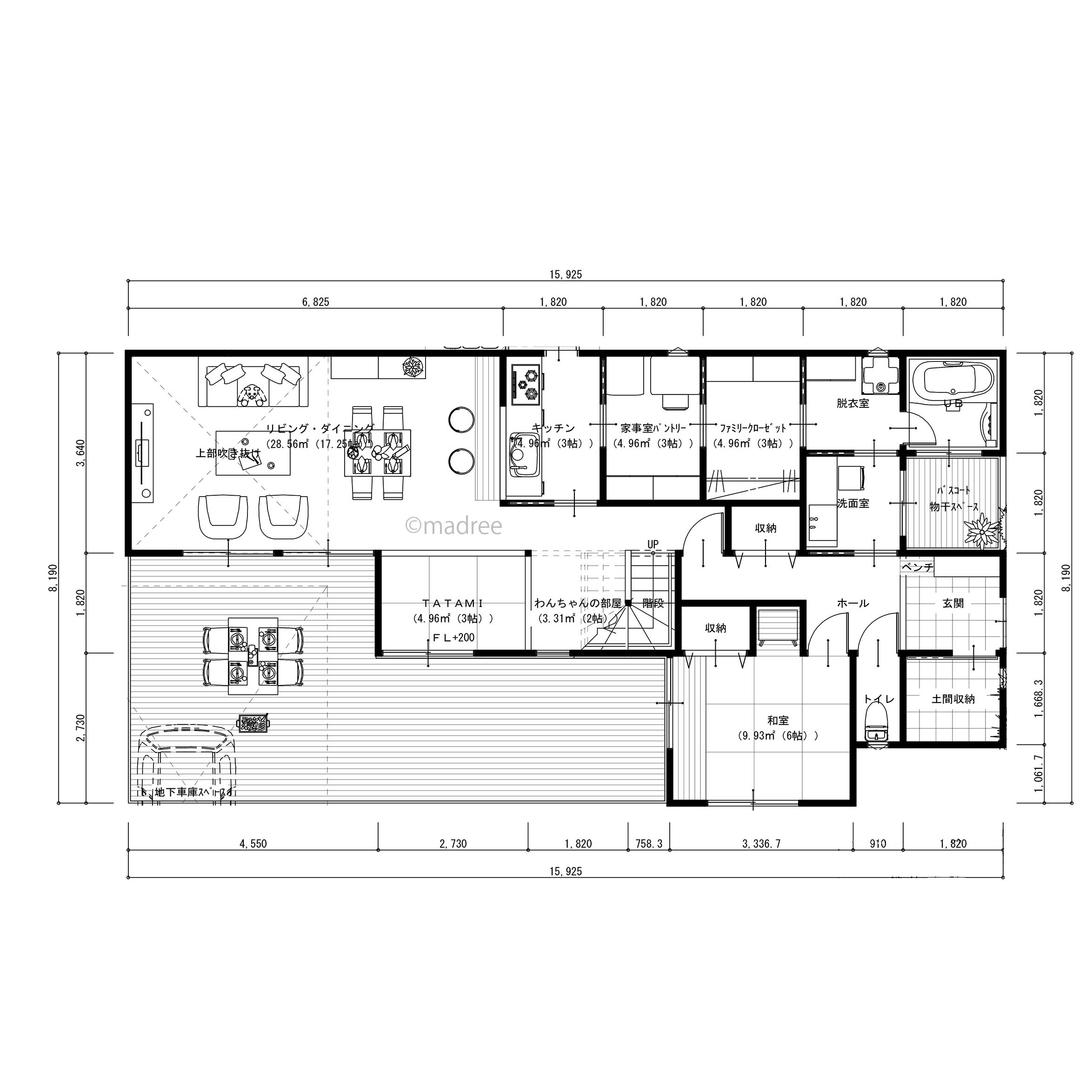 広〜いデッキでワイワイBBQ、水回り回遊動線の将来は二世帯住宅