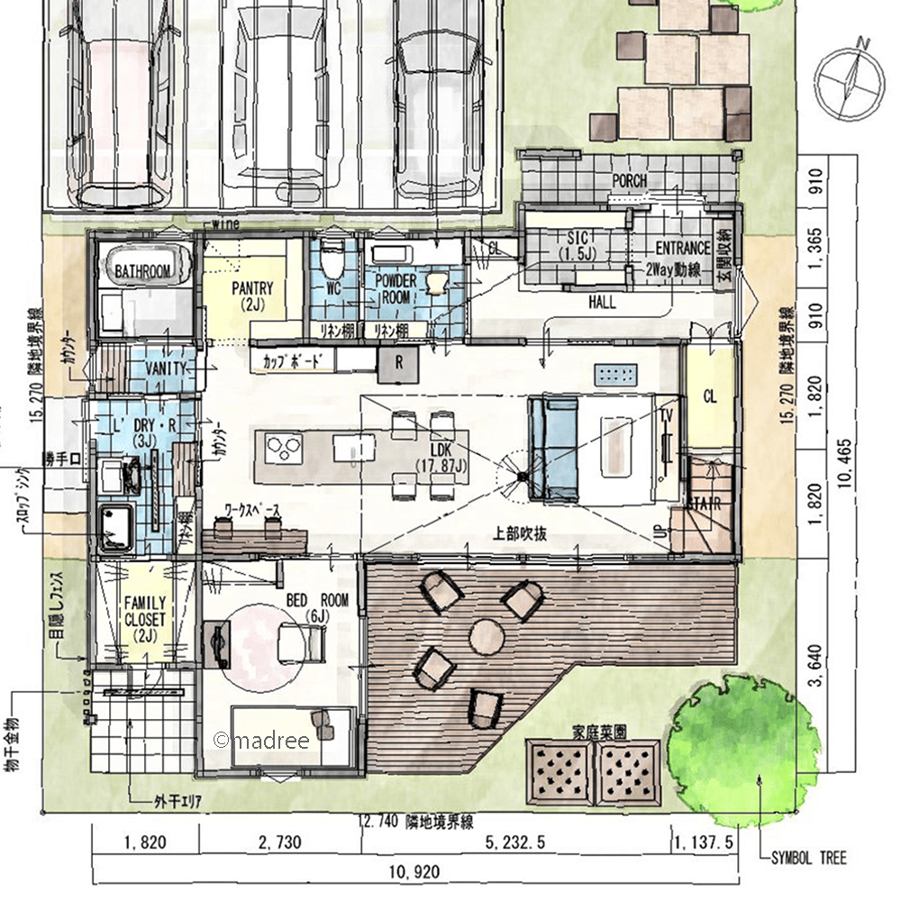 片付く隠し収納と大きな吹抜で、ゲストを気持ちよく迎える家