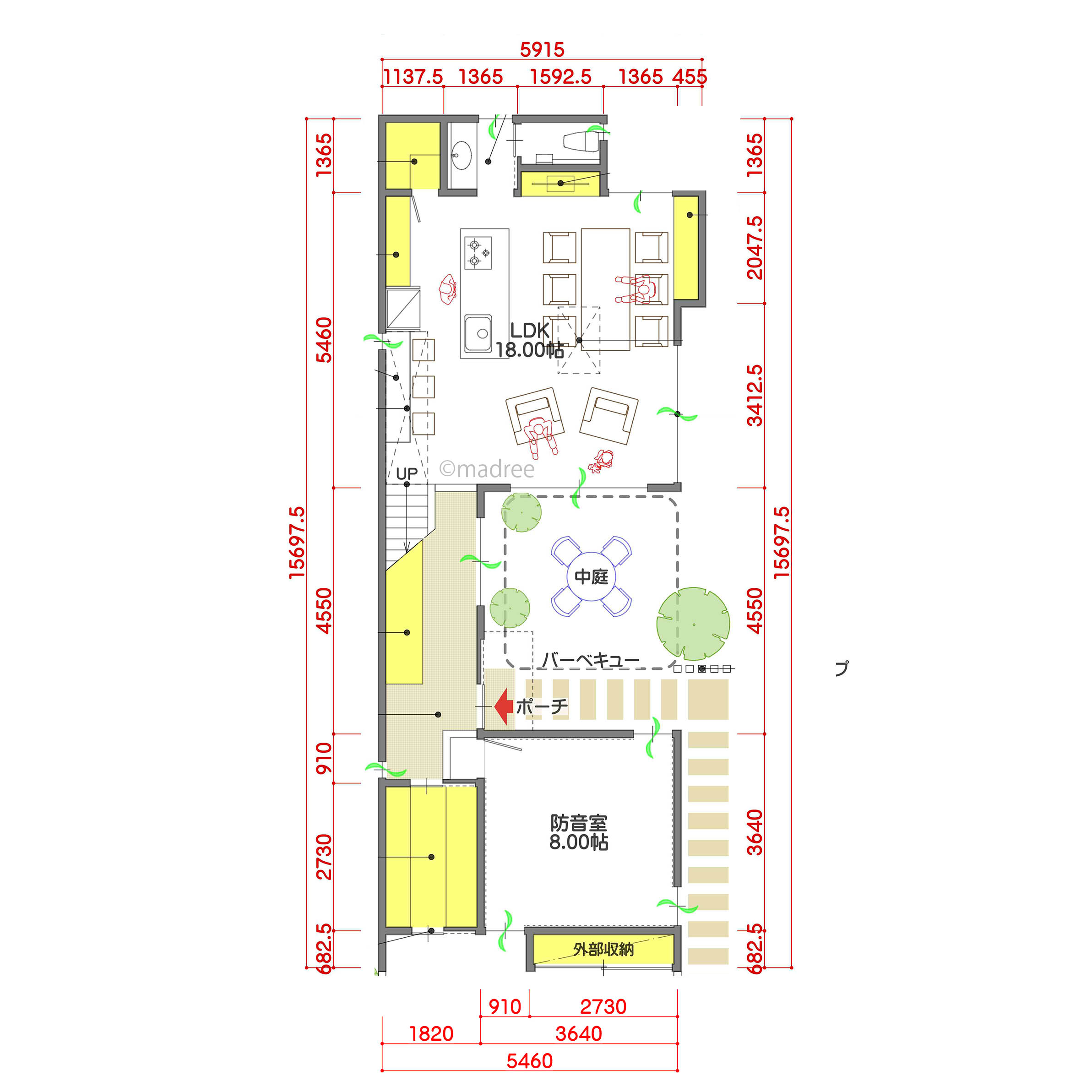中庭を堺にオンオフ切り替え、来客とにぎわうコの字の音楽家の家