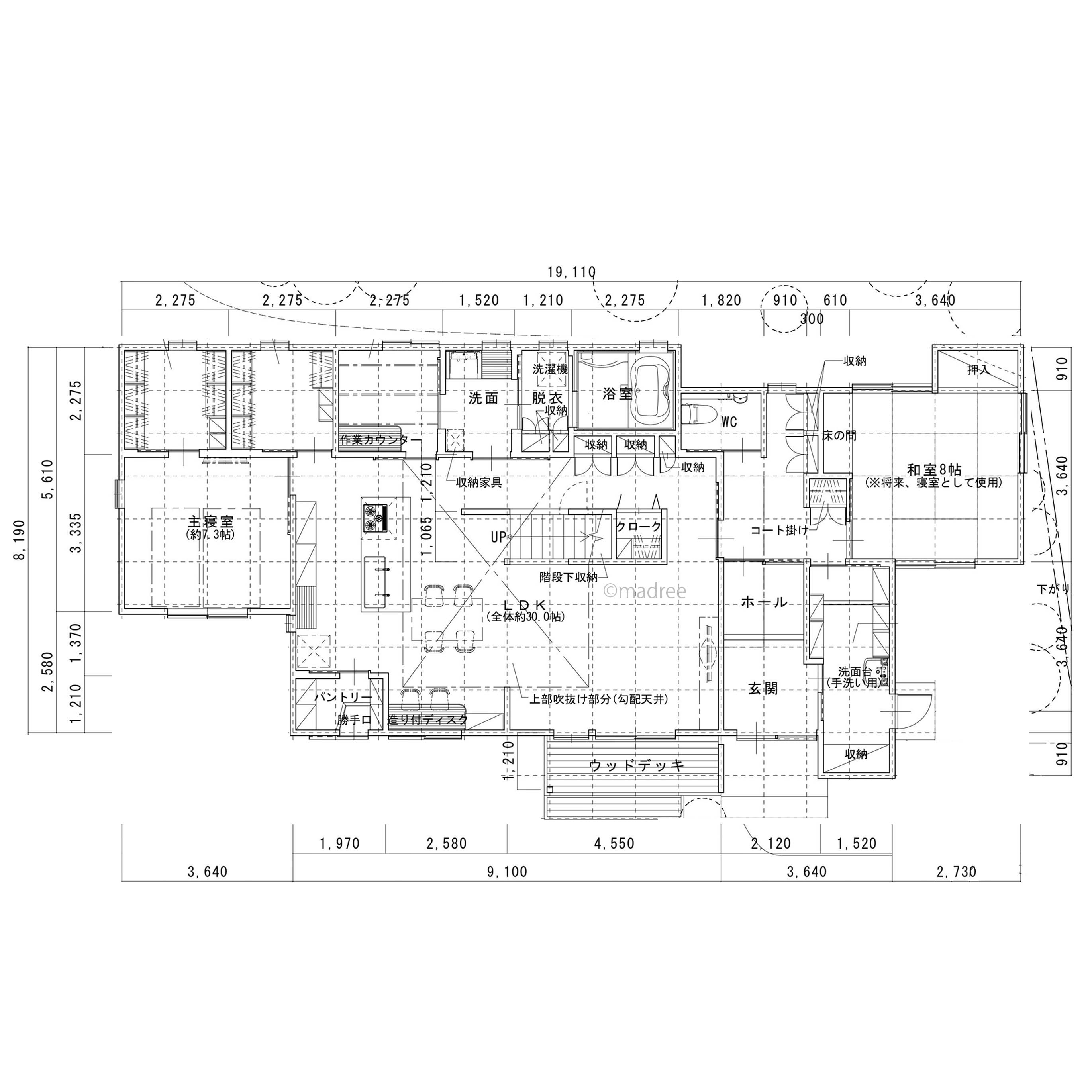 LDKを中心に生活動線がスムーズに繋がる、老後も安心して暮らせる平屋風の家