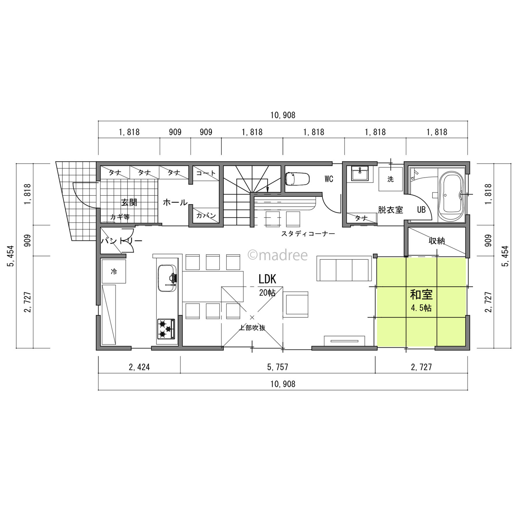 家族の気配を感じながらゆったり読書時間、吹抜を囲む図書スペースのある家