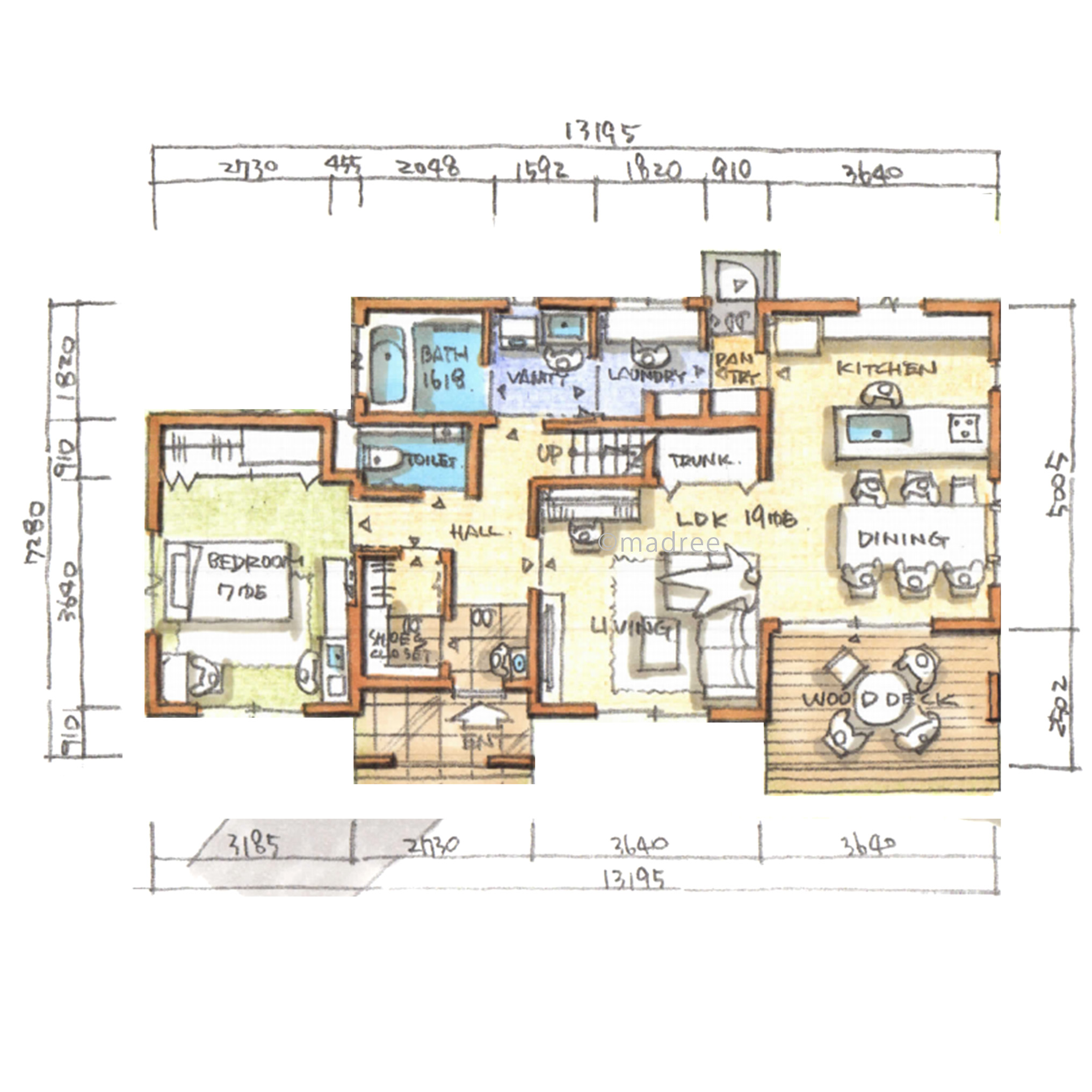 家族間のプライベートを守りつつ、アウトドアリビングで団らん楽しむ二世帯住宅