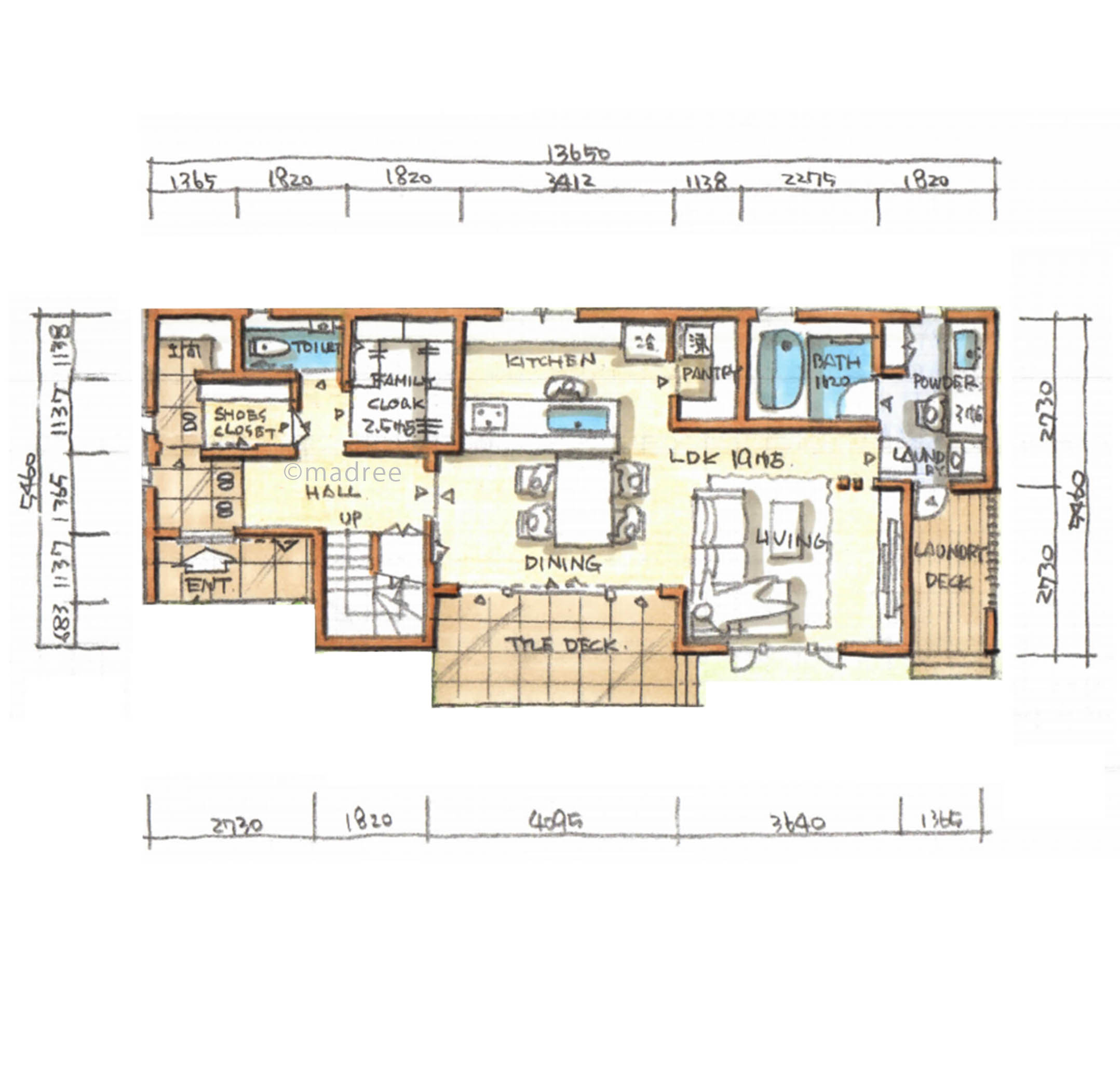 着替えもカバンも全てここに！ファミリーロッカーのある縦長の土地