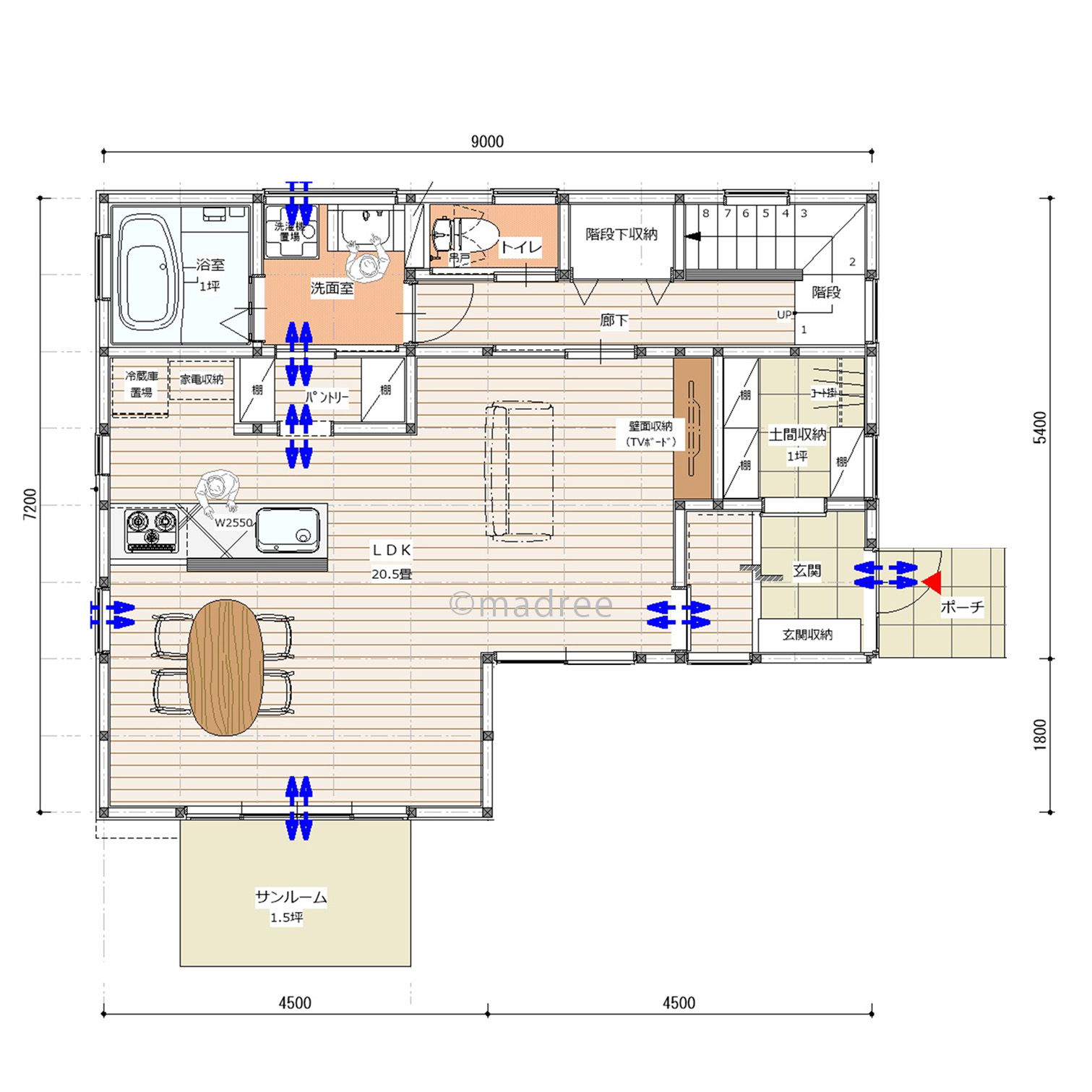 たっぷり収納で生活感なく暮らす、四方に心地よく風が抜ける家