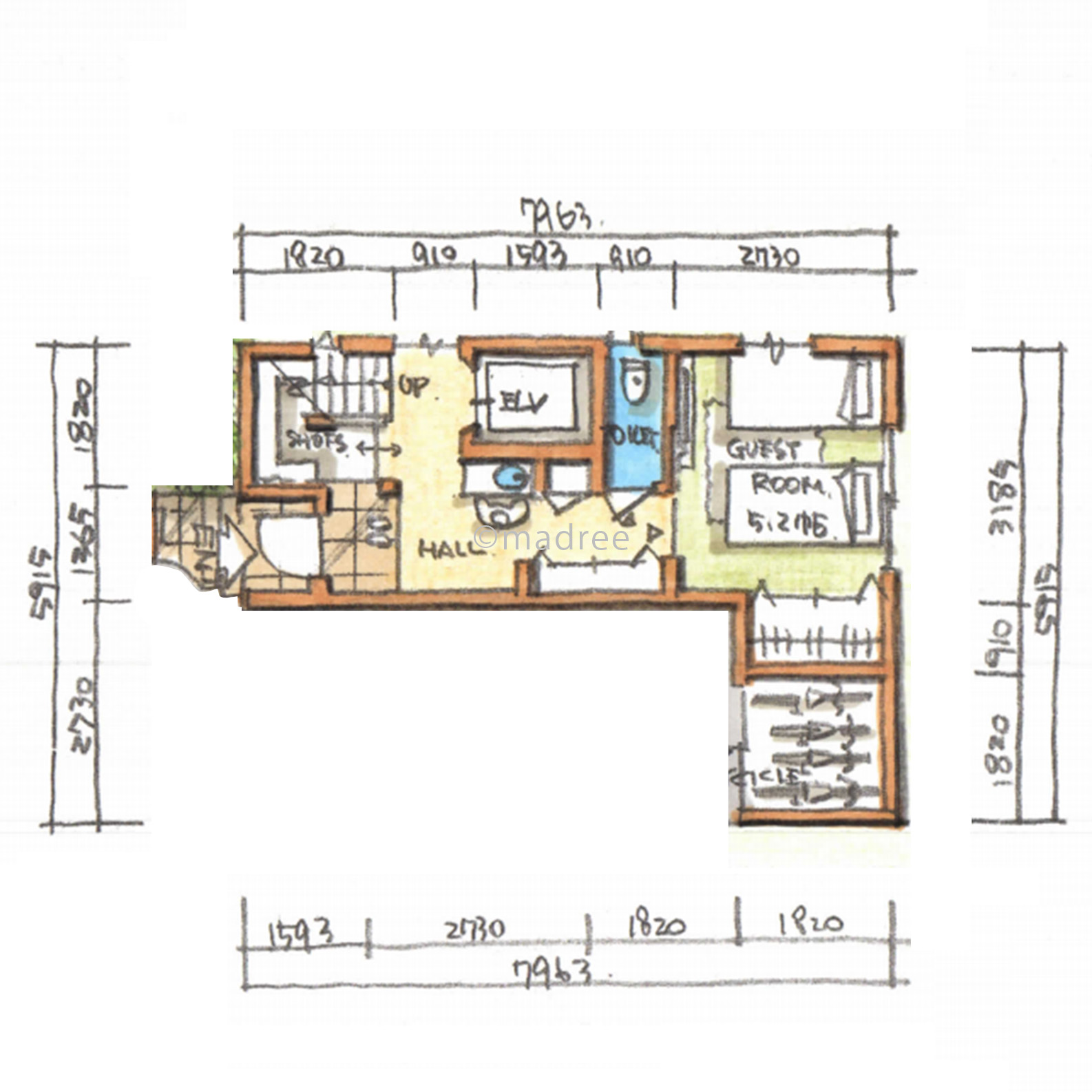 空が見渡せるルーフバルコニーで憩いの時間を、ゲストルーム完備の3階建ての家