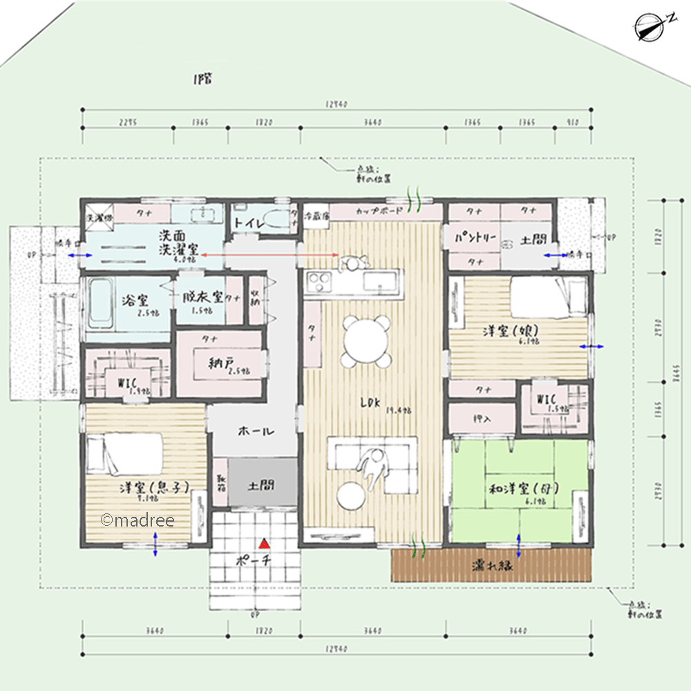 大きな開口窓で光と風を感じる、生活動線がシンプルな大人だけで暮らす平屋