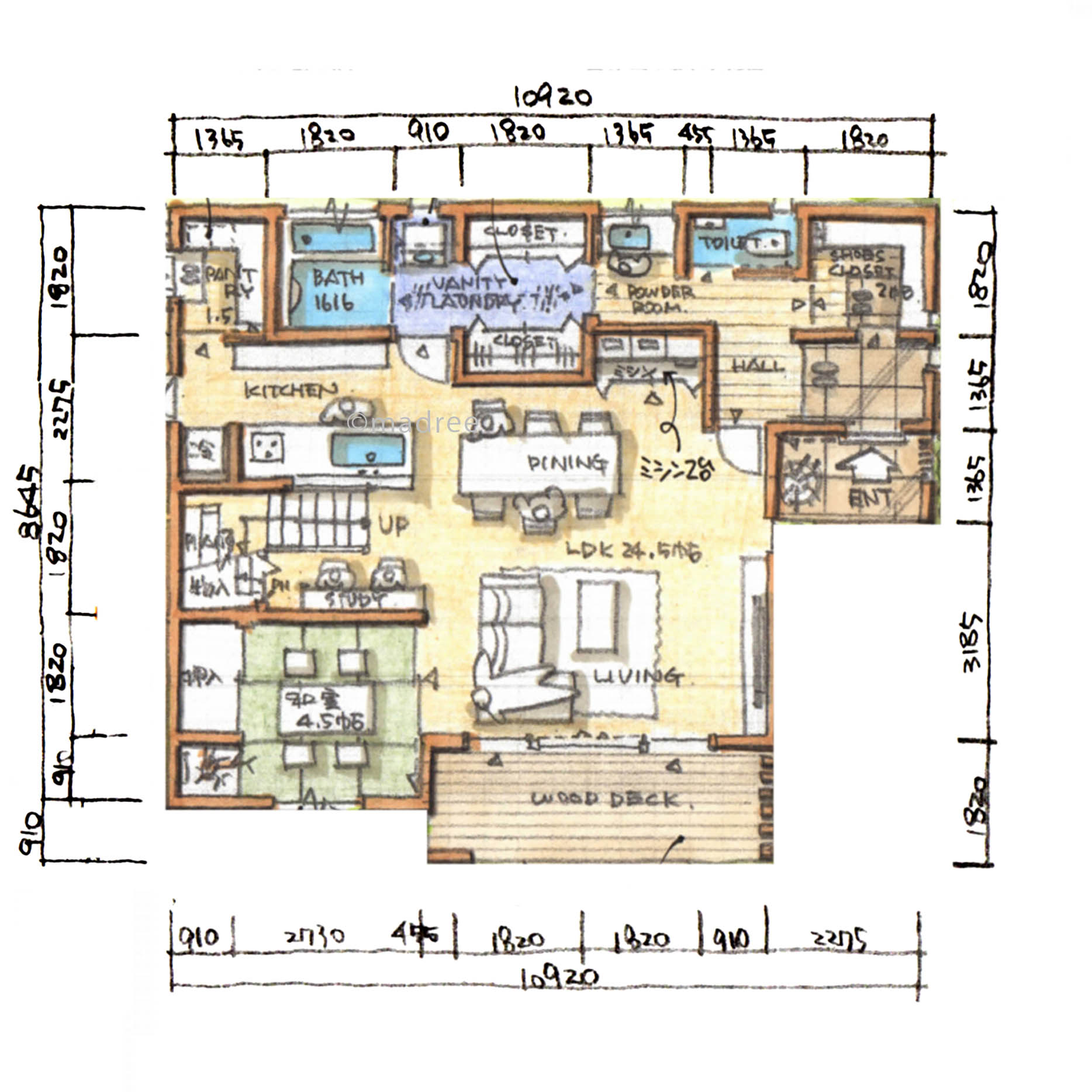 開放的な明るいリビングダイニングと一直線水回り動線で心地良く暮らせる家