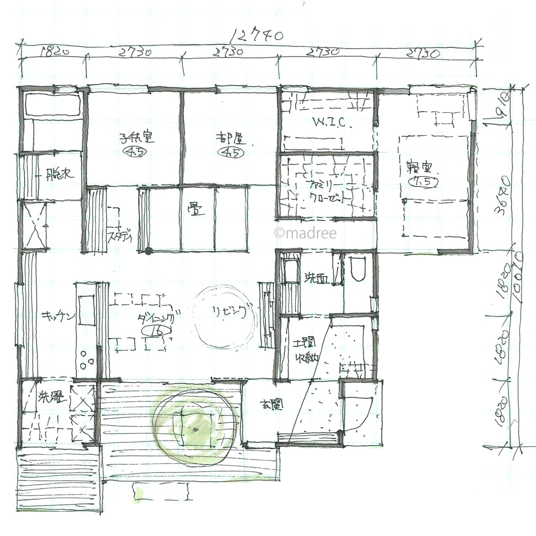 片付けしながらの帰宅動線、シンボルツリーに癒される平屋