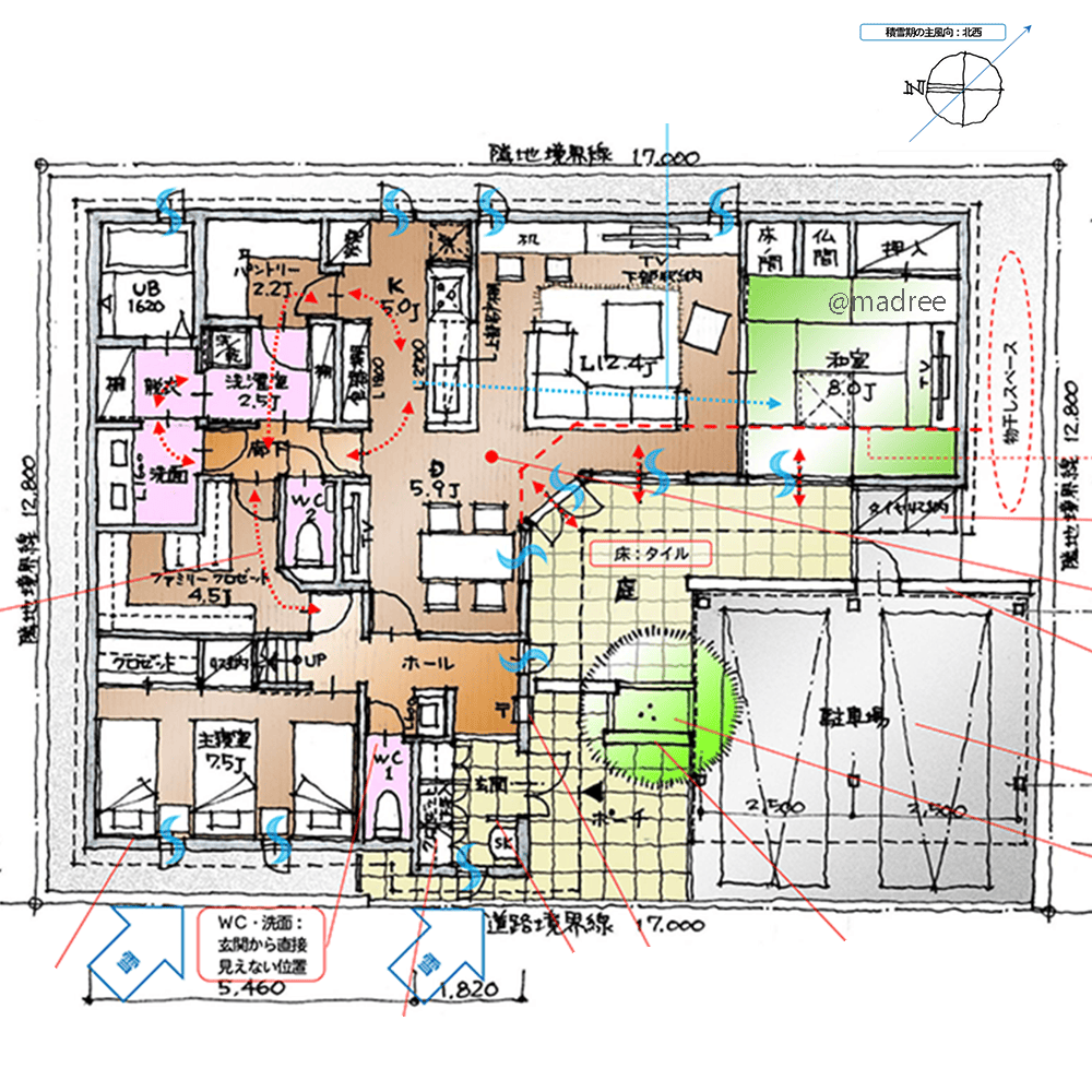 1階完結の生活動線で老後も安心、明るく風通し良いプライベートテラスのある家