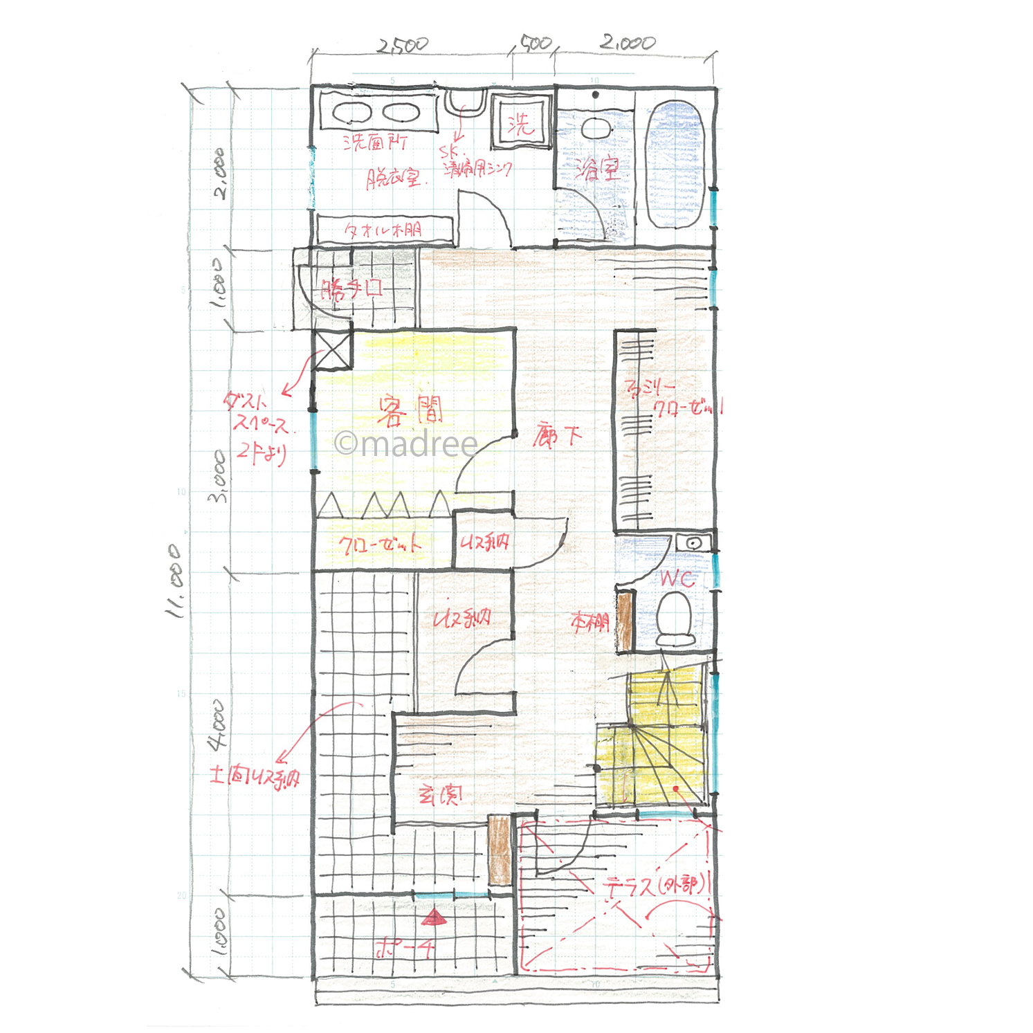 適材適所の収納と採光に配慮した心地良く住める3階建ての家