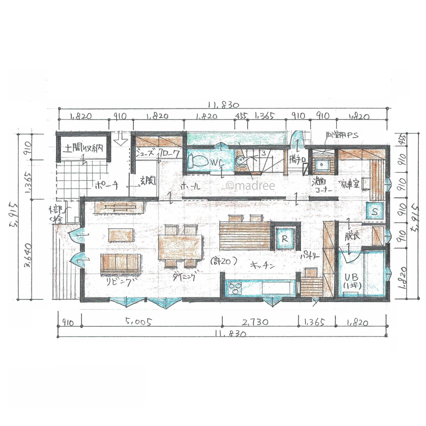 リビングでの家族時間を邪魔しない、生活感を隠せる裏動線のある家