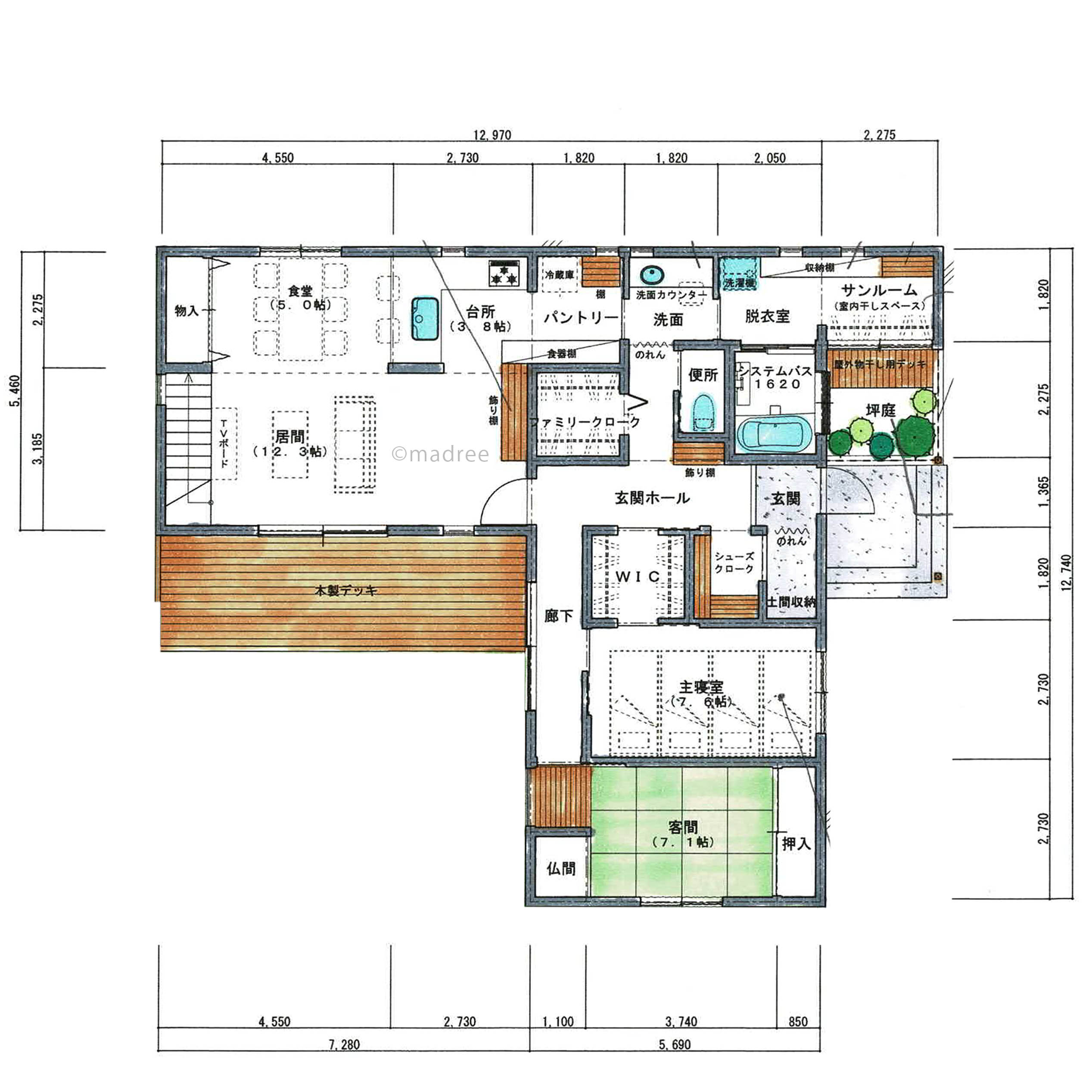 キッチンからのウォークスルー家事動線と開放的なLDK・セカンドリビングで子育てしやすい家