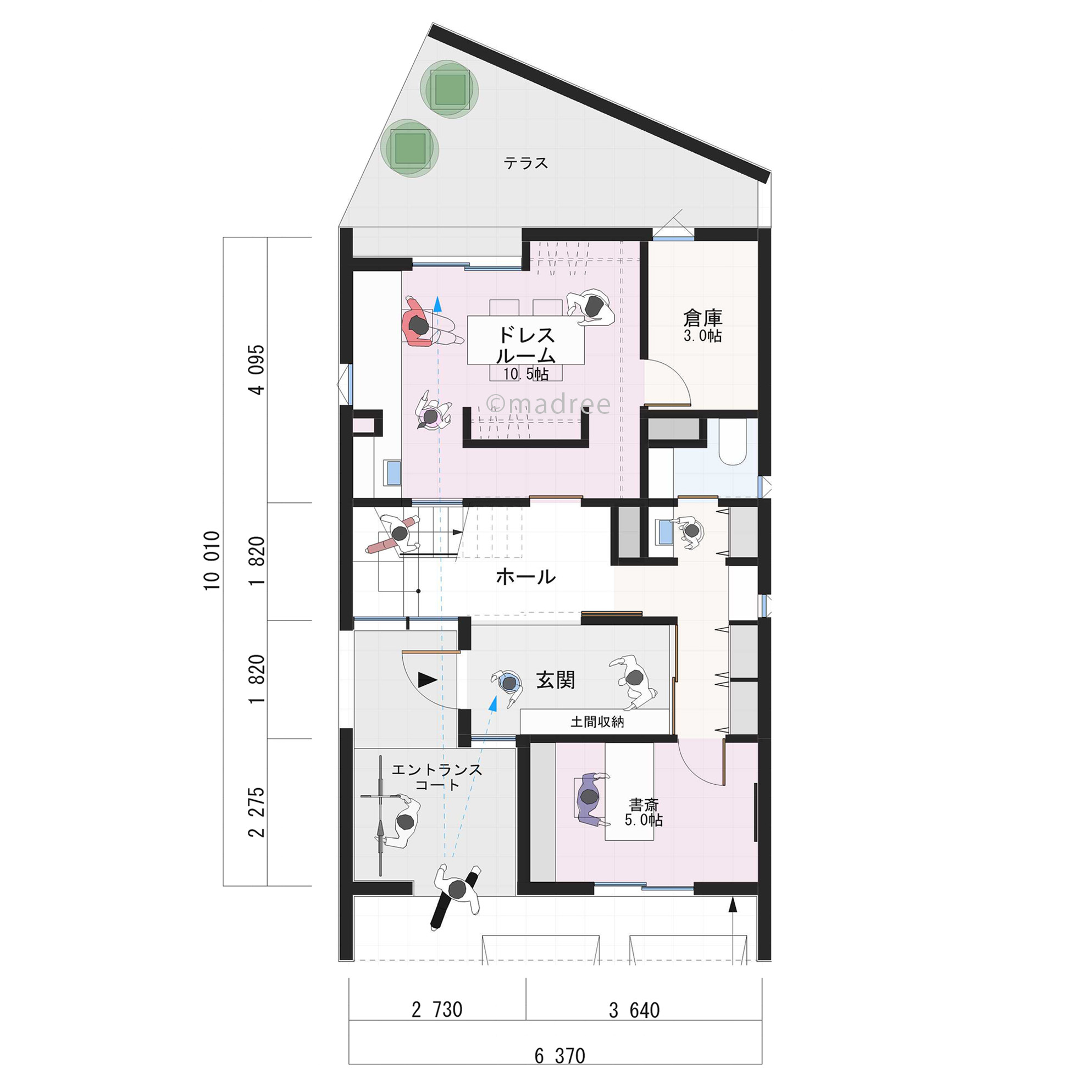 大きな吹抜が家族をつなぐ、オンオフ切替しやすいオフィス兼3階建の家