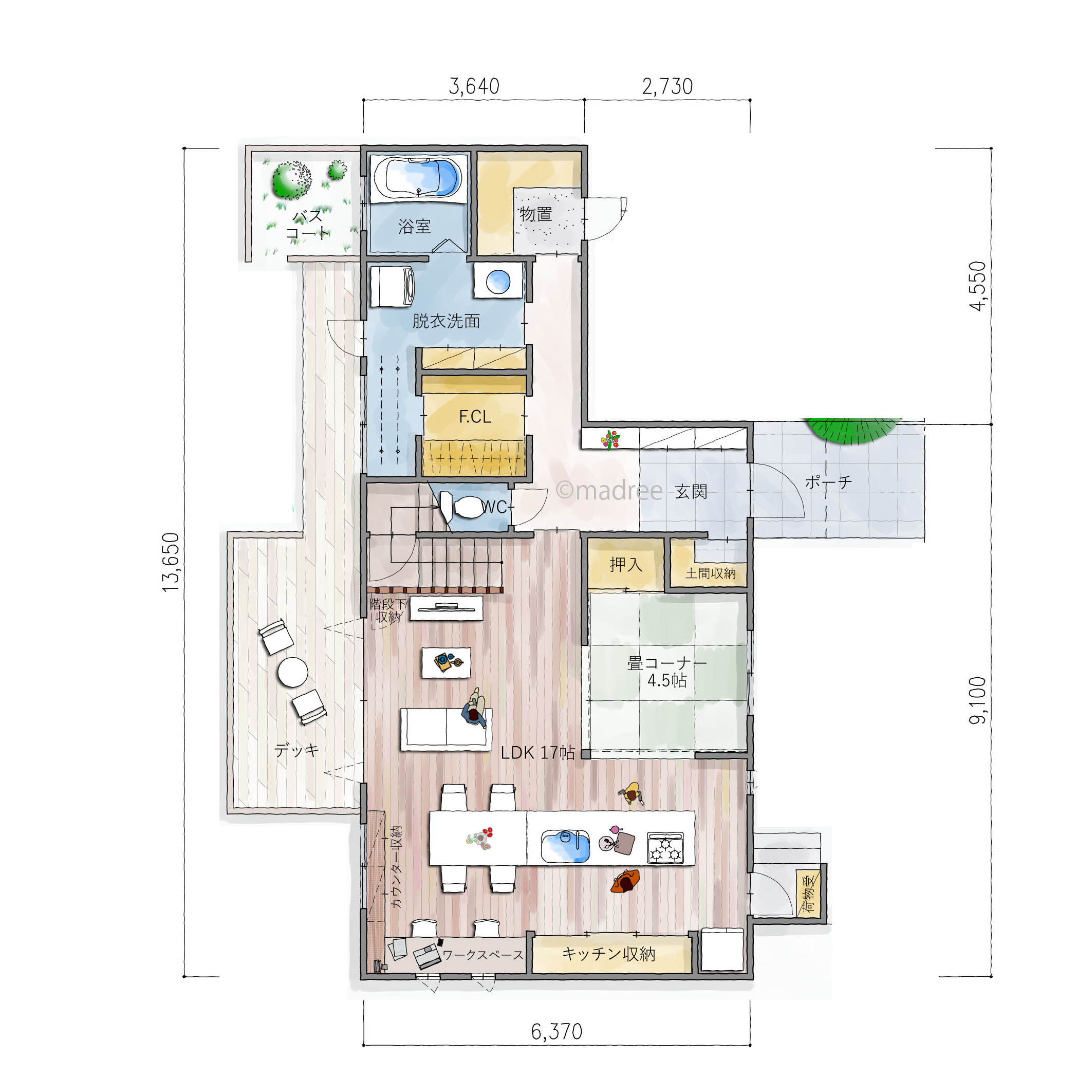 まわりの視線気にせず風や光を通す、キッチンから家族見守る１階完結の家