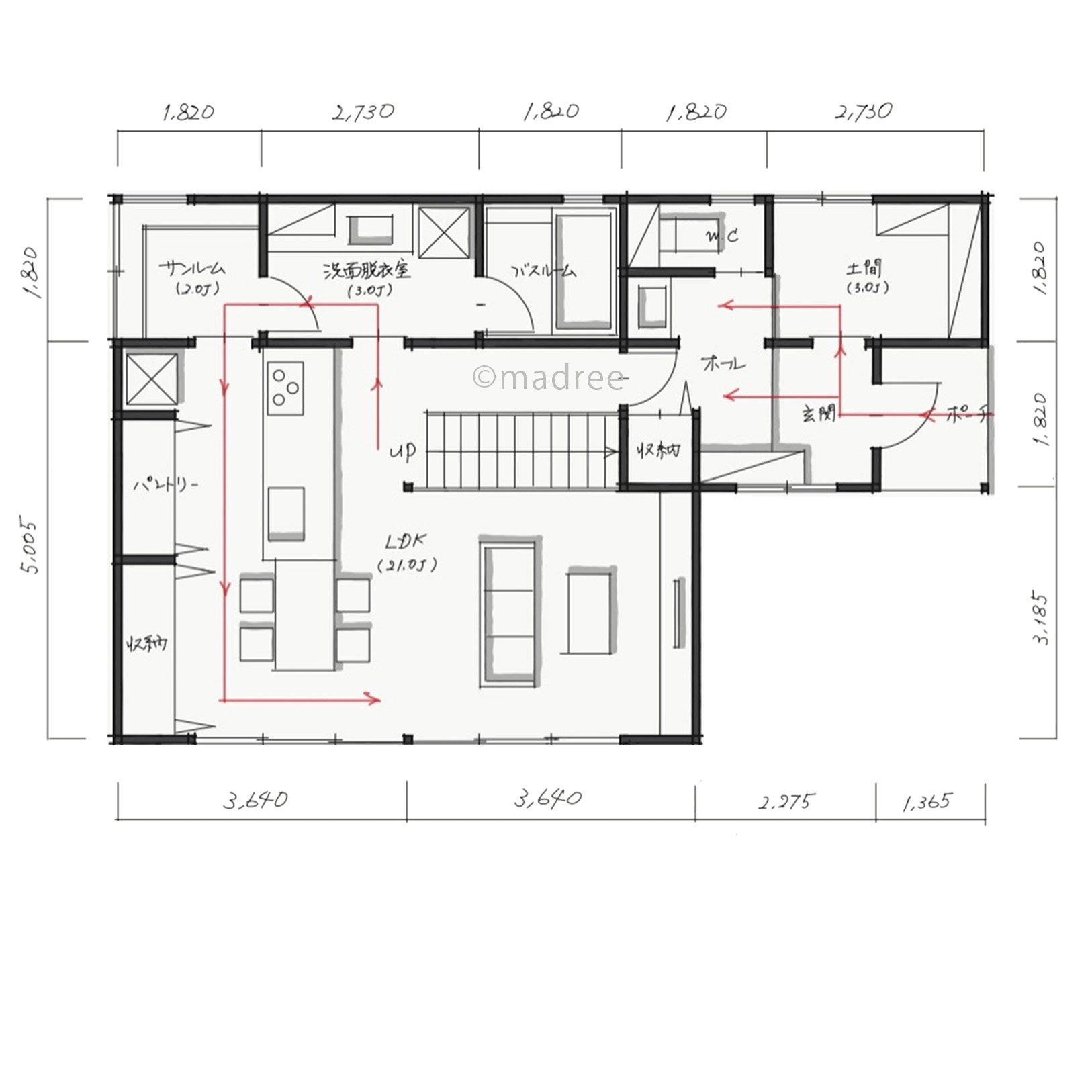 回遊動線とウォークスルー設計で、さくさく動けるダイパの良い家