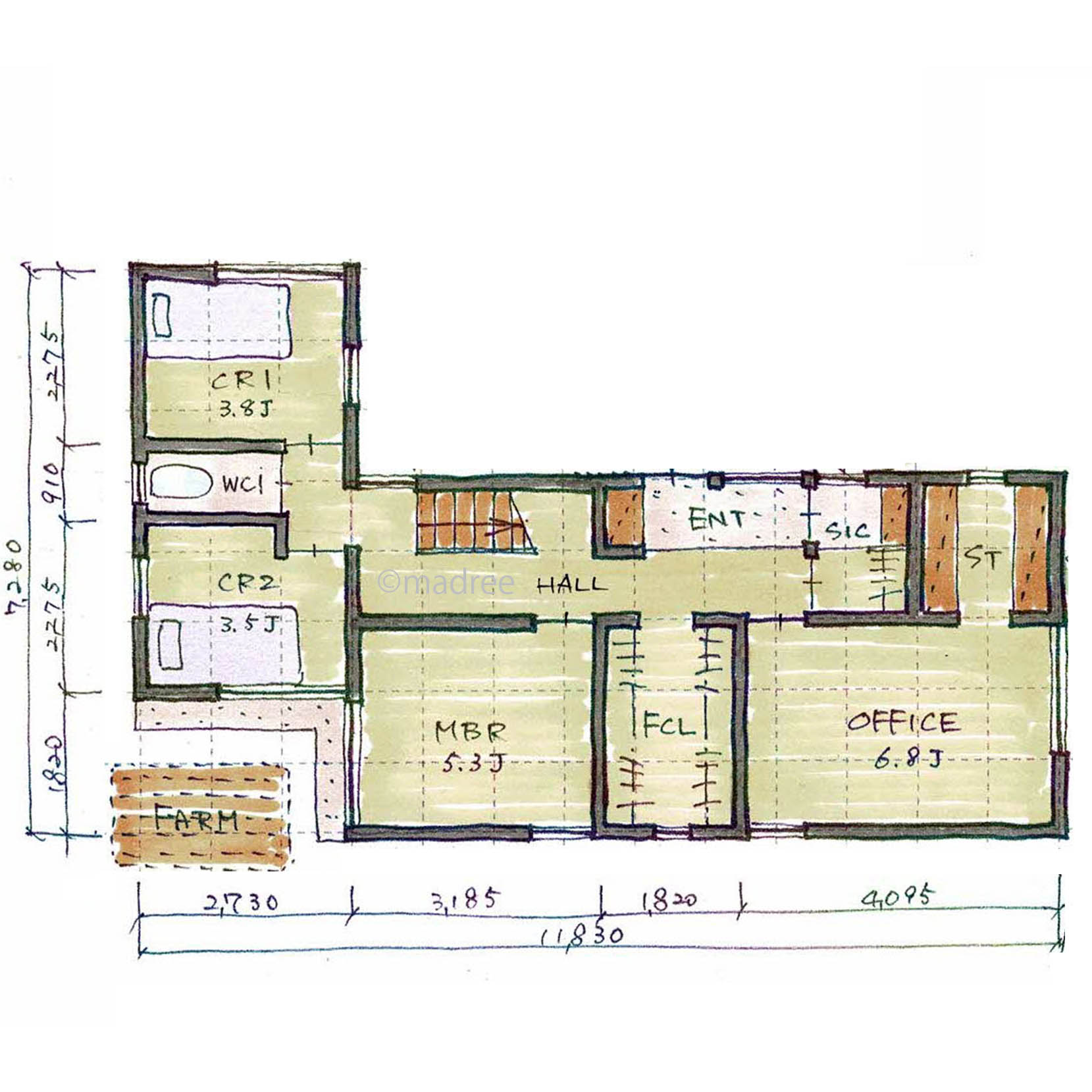 テラスと一体で明るく開放的なリビングと自宅オフィスで暮らしも仕事も快適な家