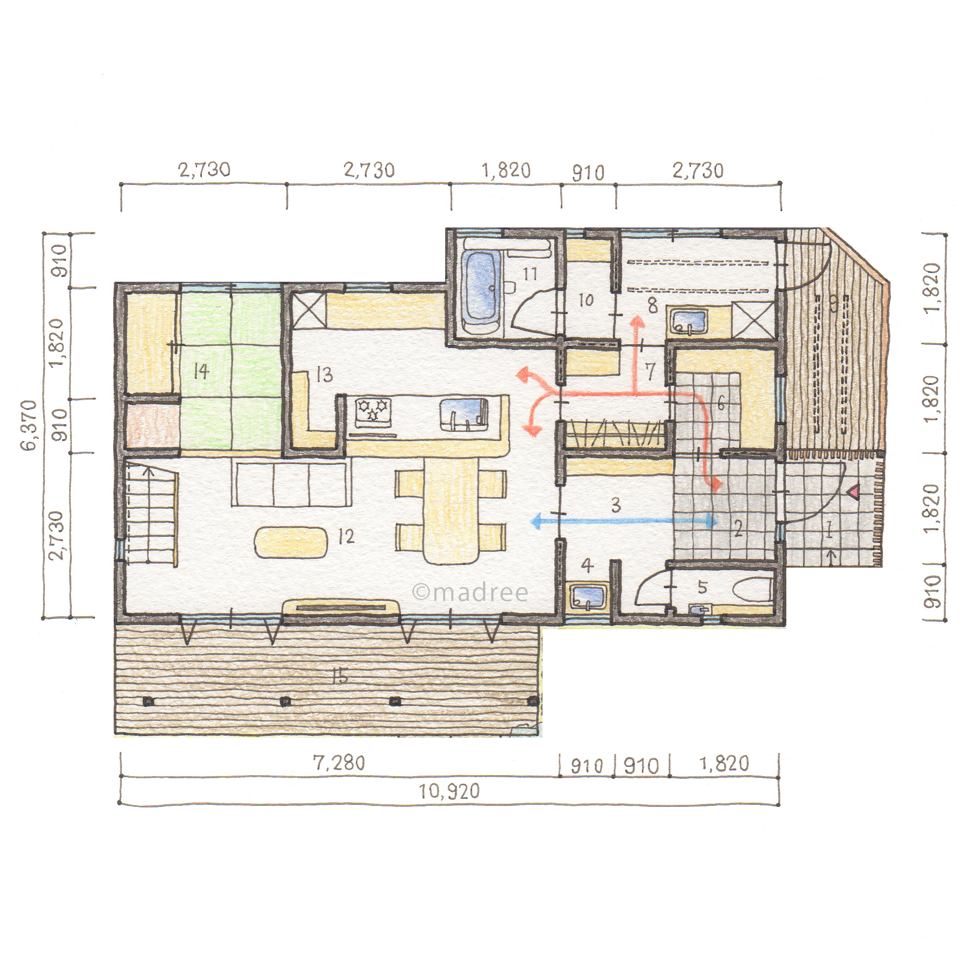 裏動線に生活感をまるっと隠せる、陽だまりリビングが家族の癒しとなる家