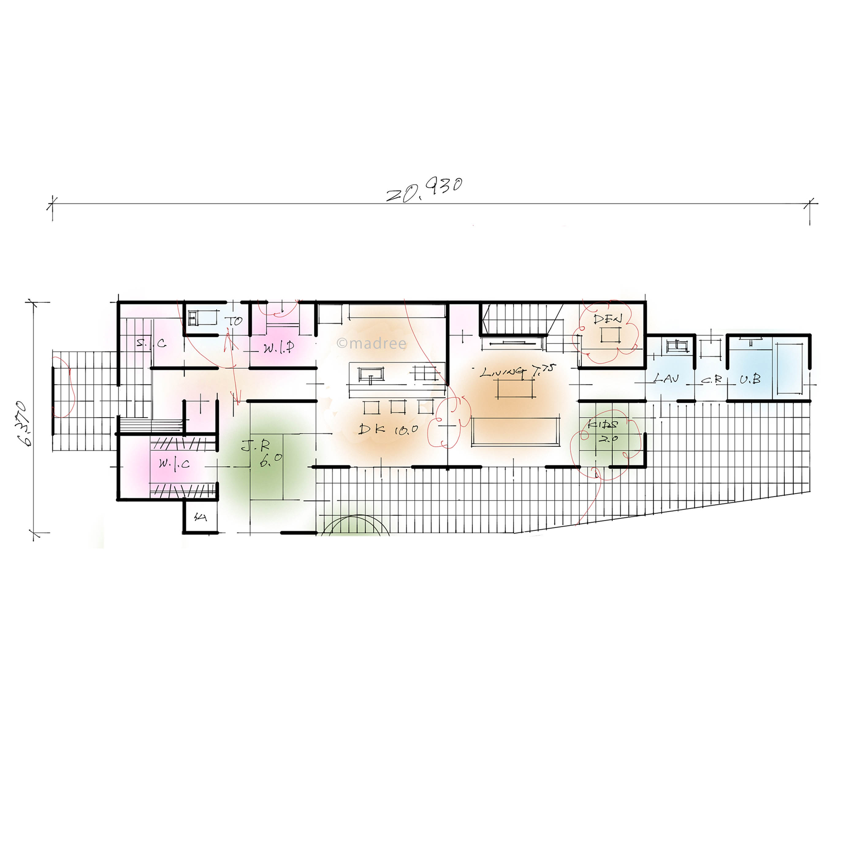 細長台形土地に合わせた家族それぞれの囲碁地の良さを