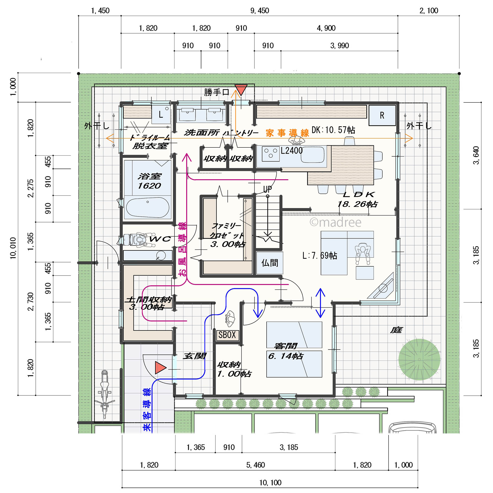 外でたっぷり遊んできてもお風呂へ直行動線！シーンに合わせたLDK間仕切りで暮らしにフィットする家